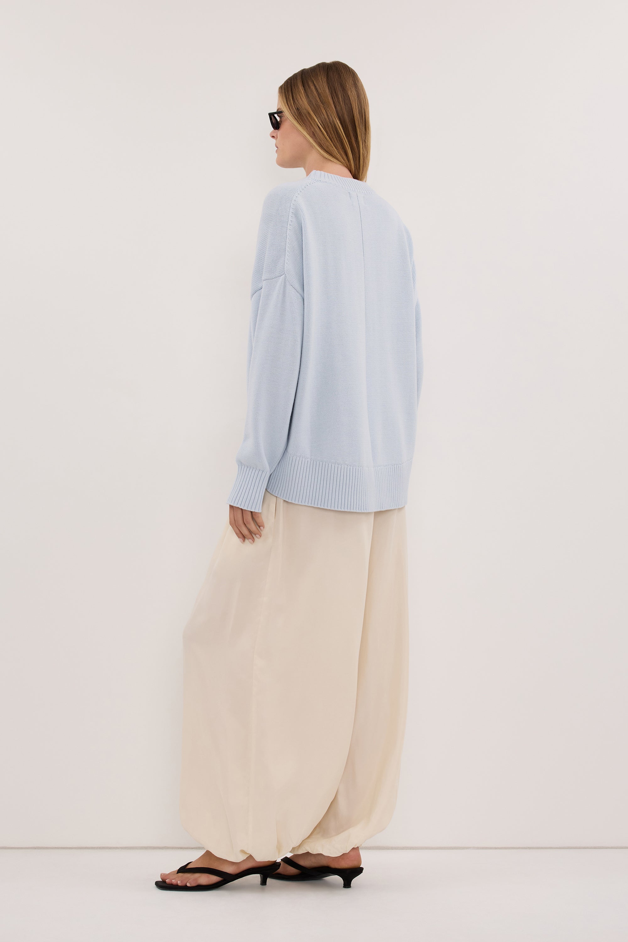 MILA DUSTY BLUE CREW NECK KNIT JUMPER