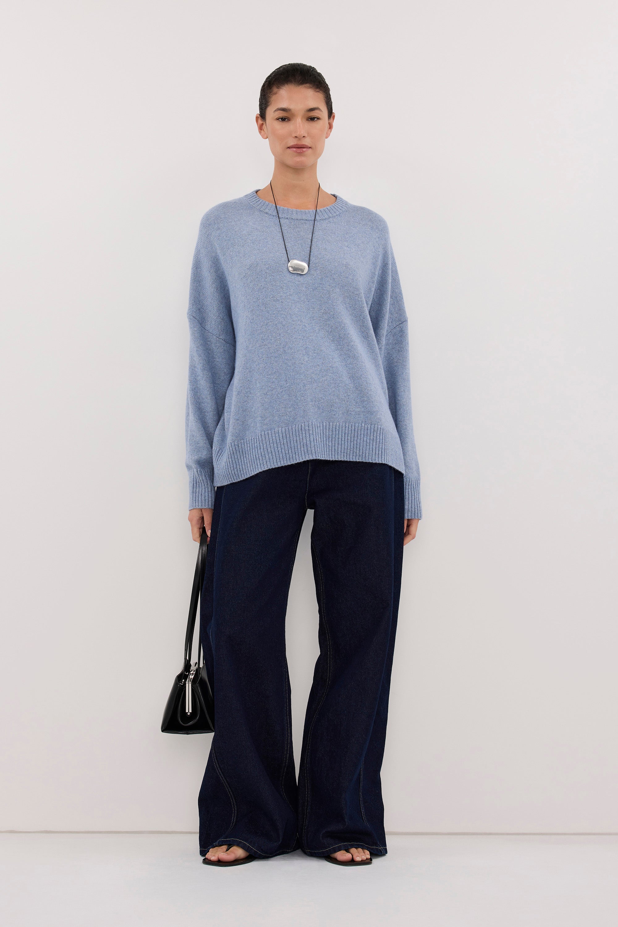 BELLA SKY BLUE CREW NECK KNIT JUMPER