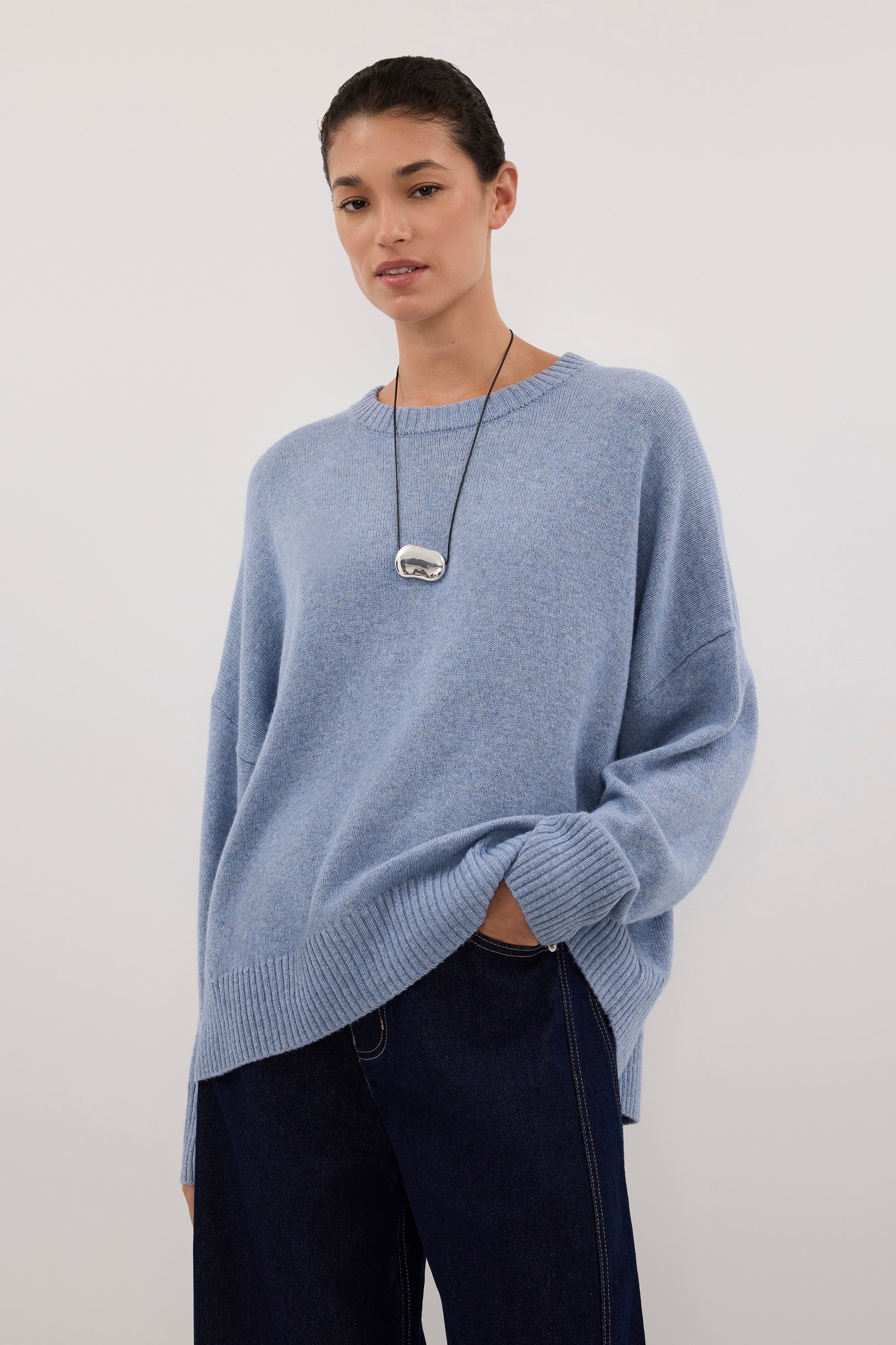 BELLA SKY BLUE CREW NECK KNIT JUMPER