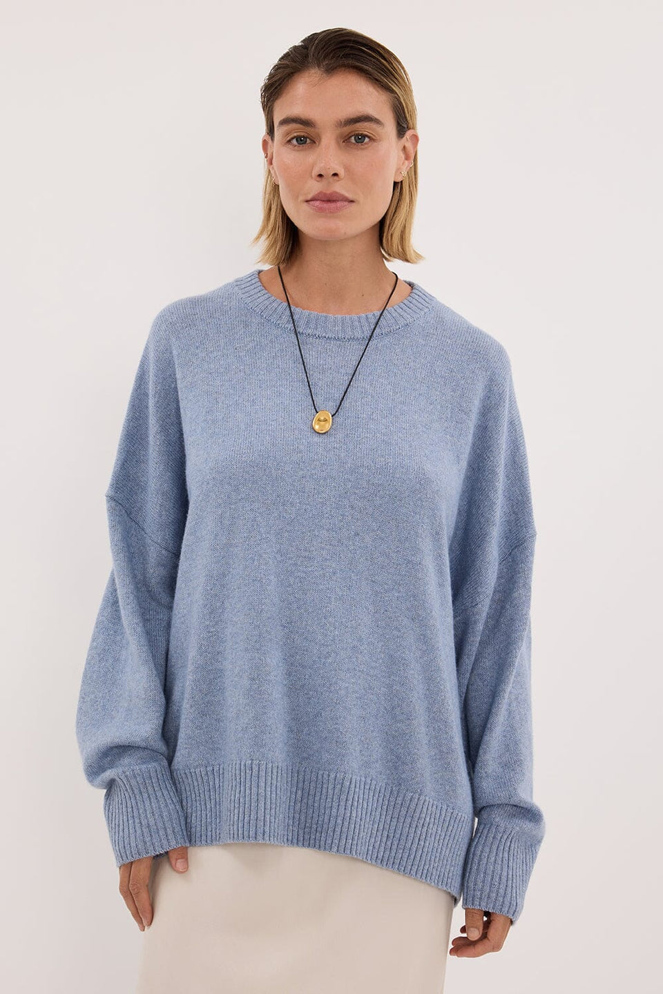 BELLA SKY BLUE CREW NECK KNIT JUMPER