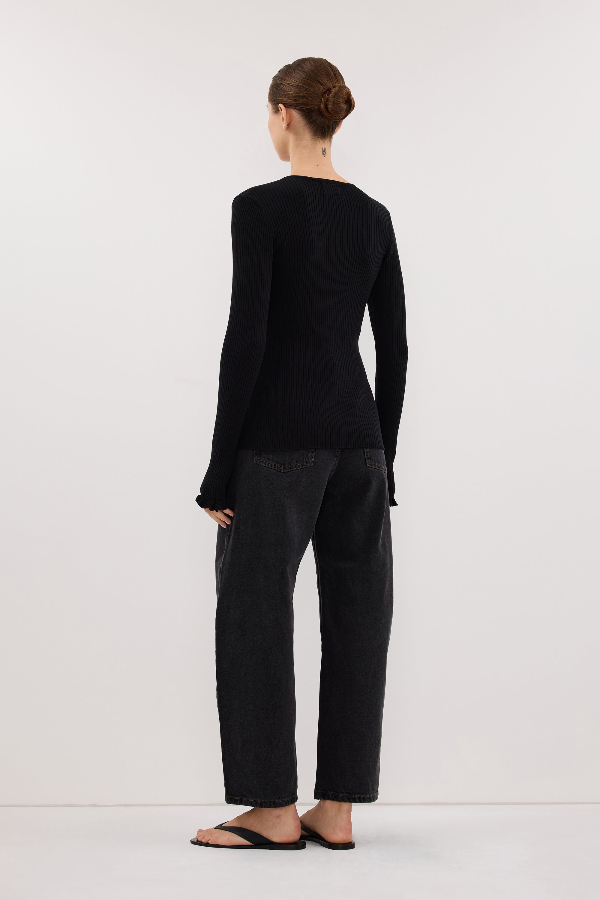 KAIA BLACK RUFFLE KNIT CARDIGAN