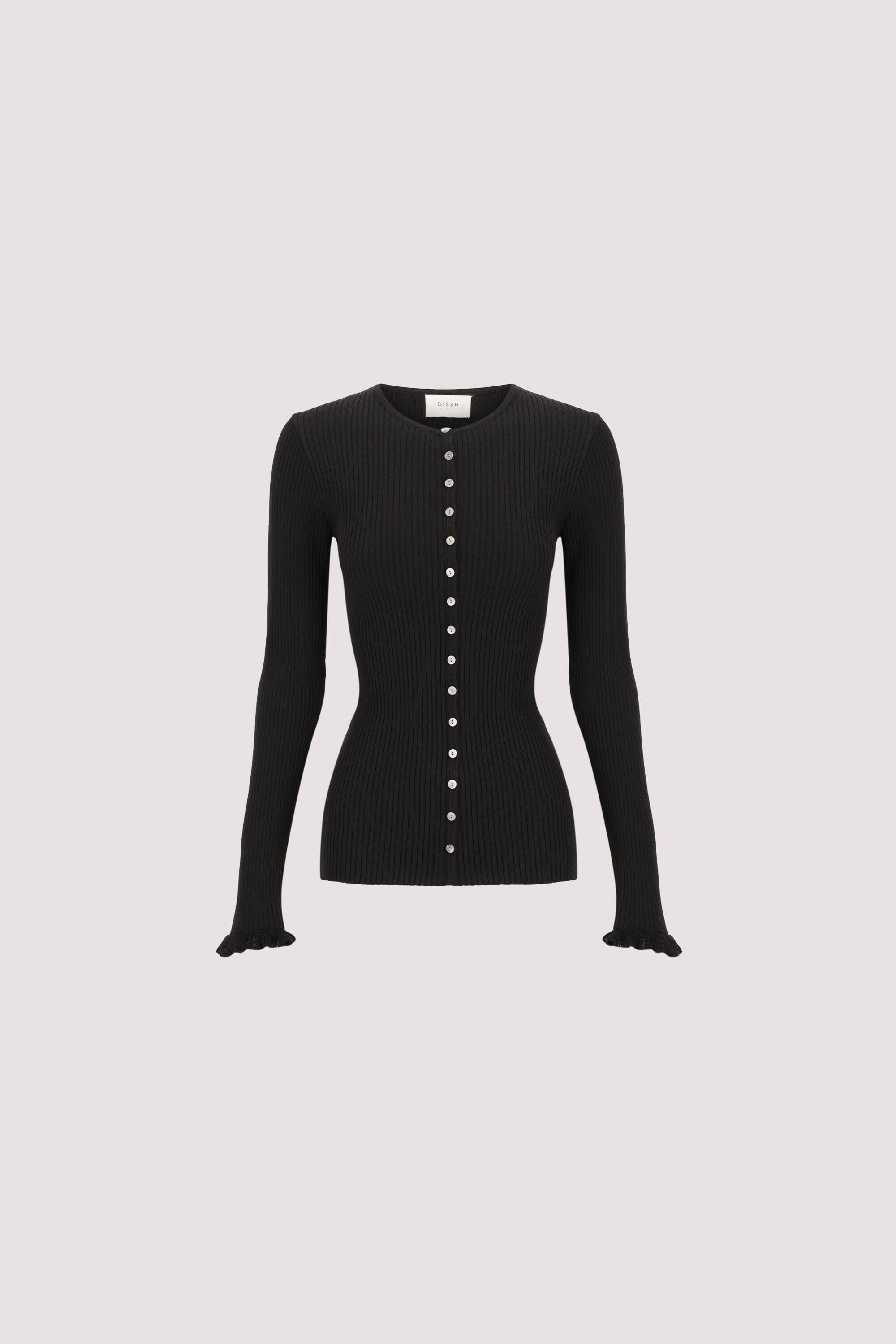 KAIA BLACK RUFFLE KNIT CARDIGAN