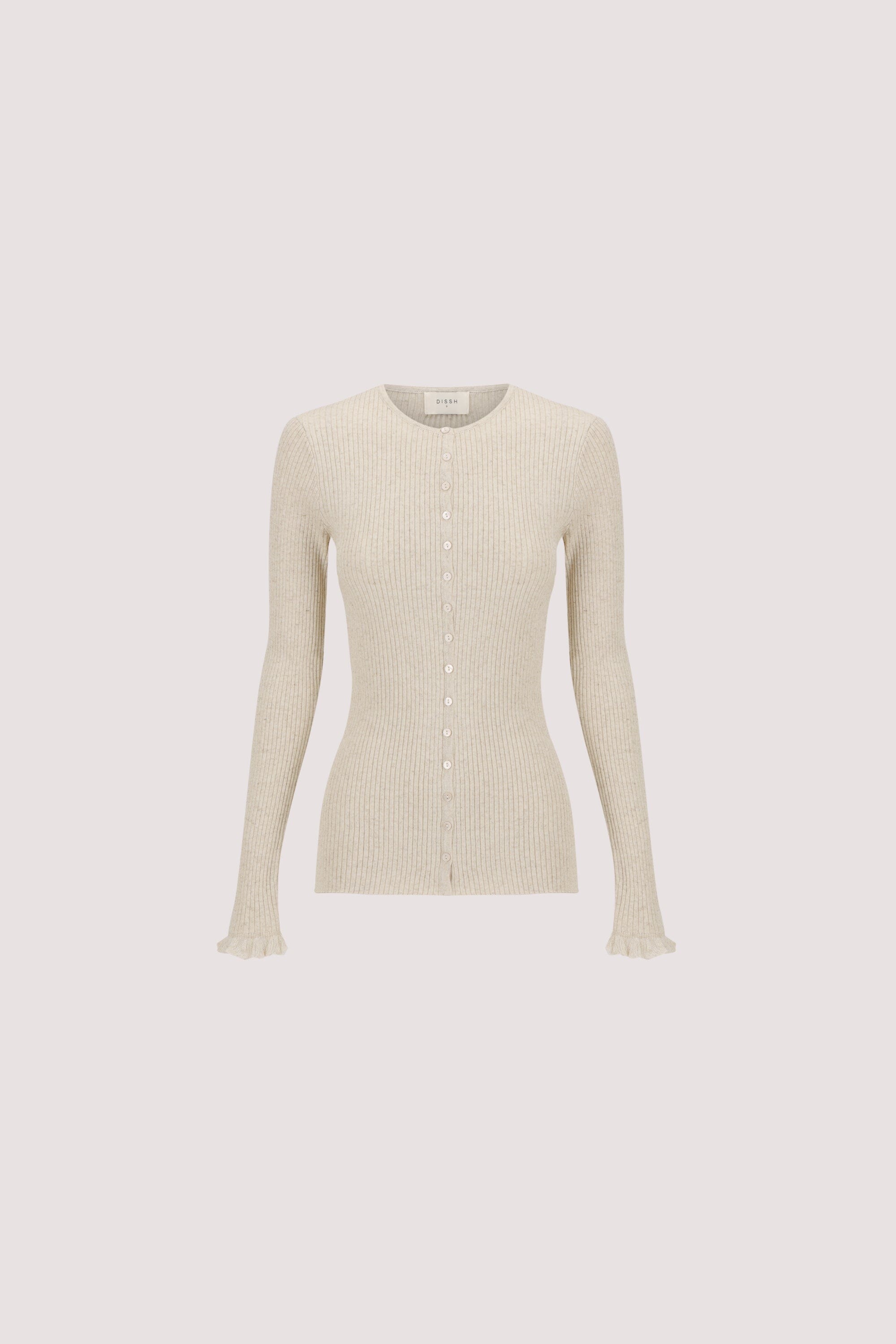 KAIA NATURAL RUFFLE KNIT CARDIGAN
