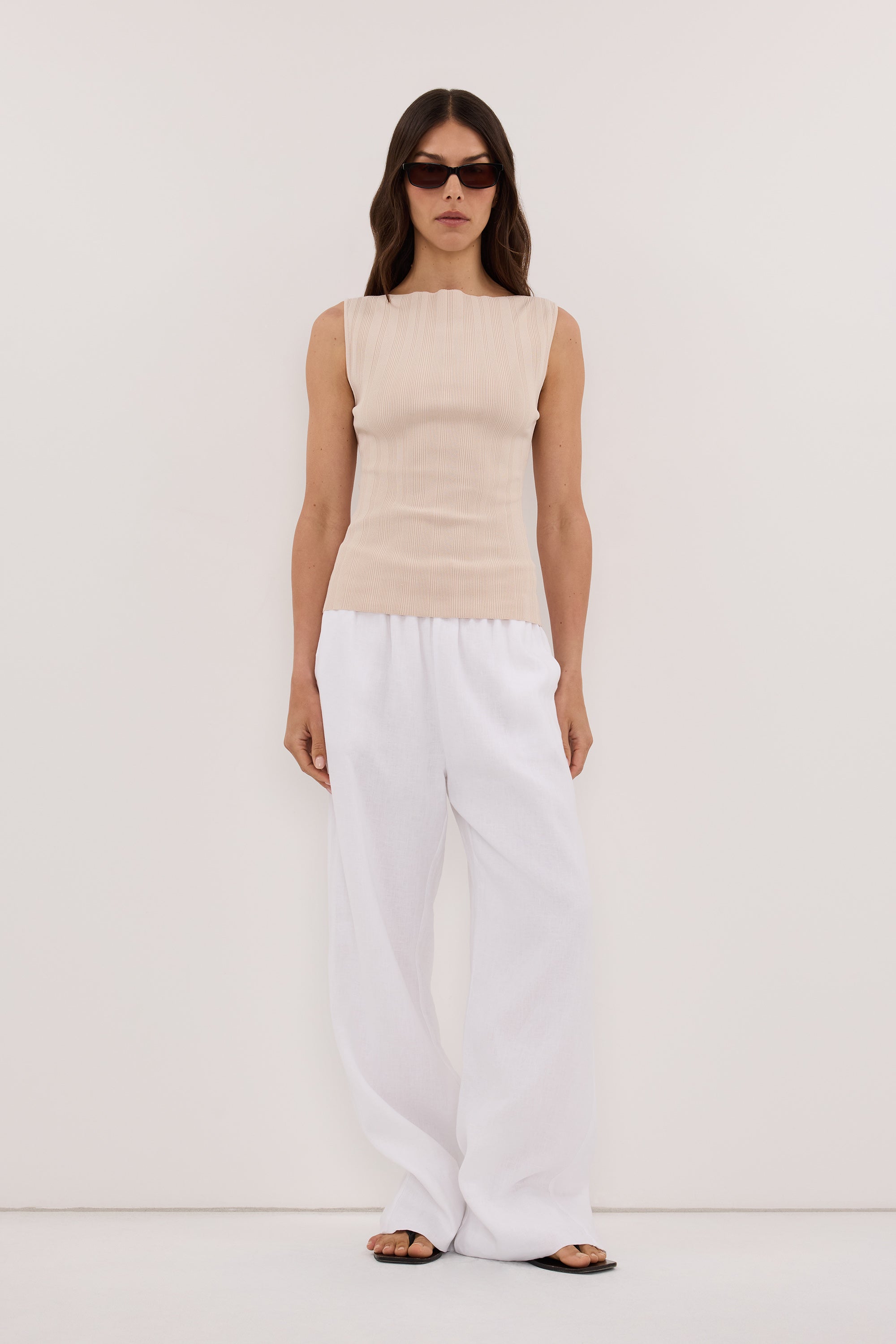 DOVE STONE SLEEVELESS RIBBED KNIT TANK