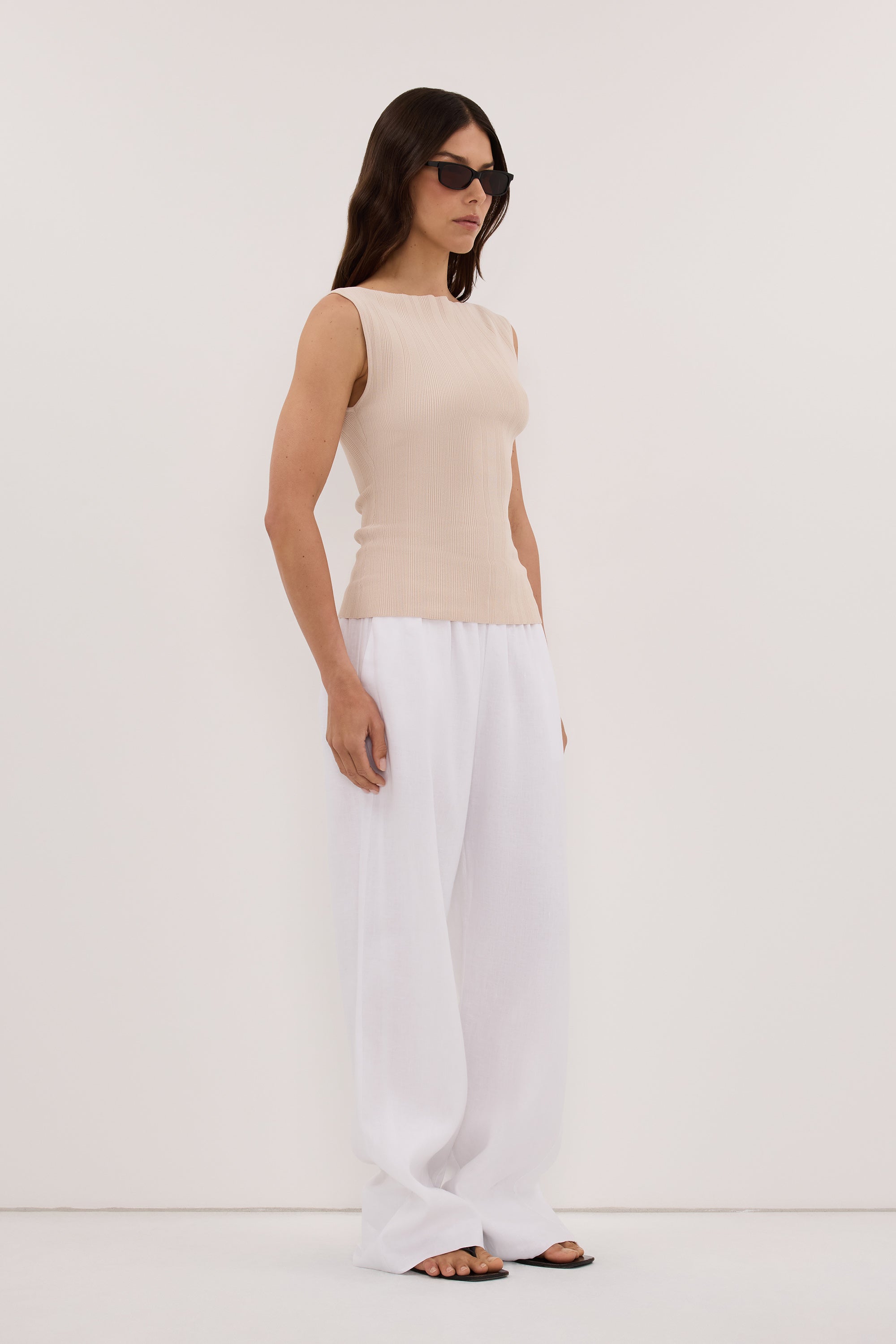 DOVE STONE SLEEVELESS RIBBED KNIT TANK