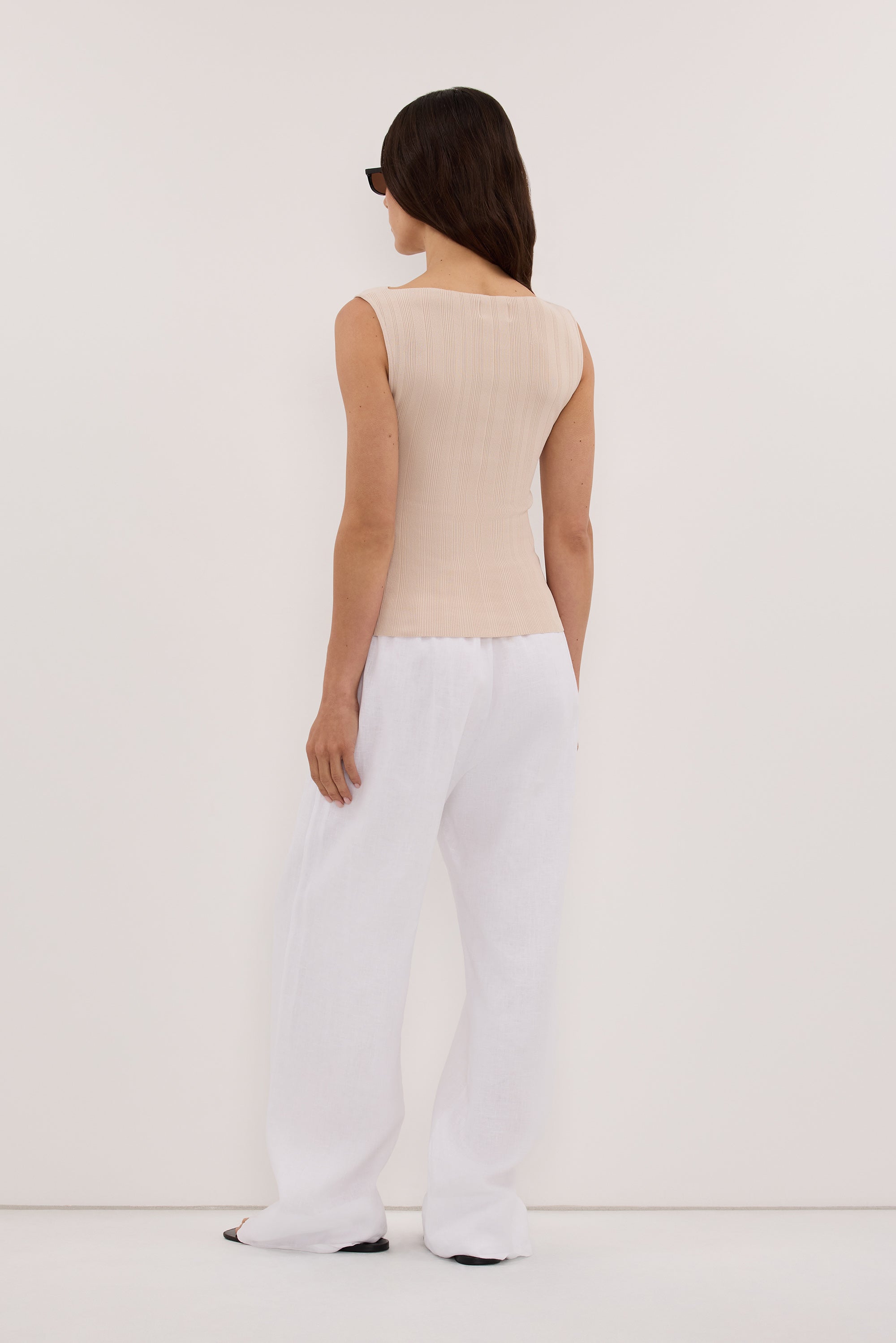 DOVE STONE SLEEVELESS RIBBED KNIT TANK