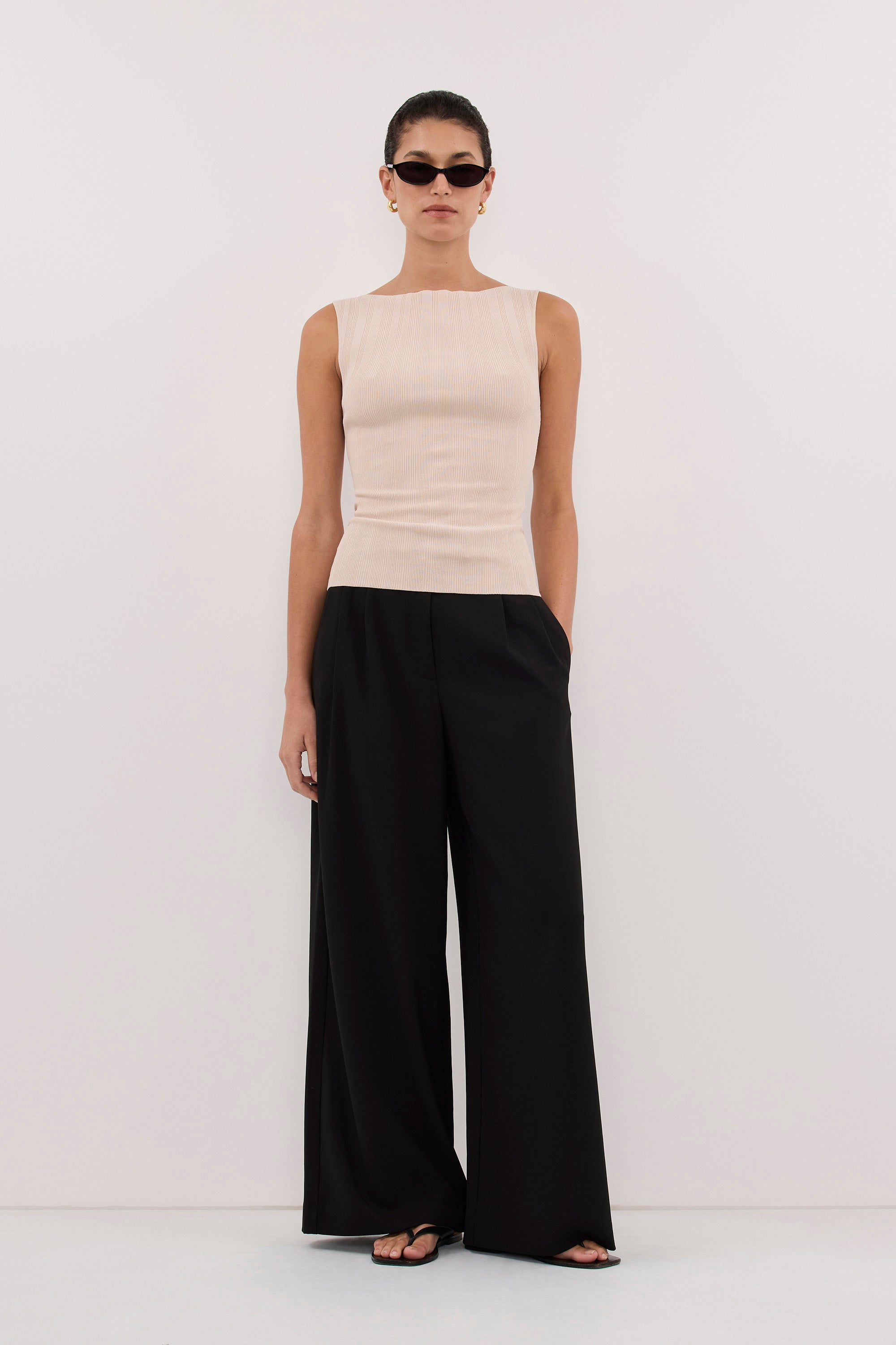 DOVE STONE SLEEVELESS RIBBED KNIT TANK