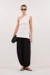 BRYNN OFF WHITE ONE SHOULDER KNIT TOP