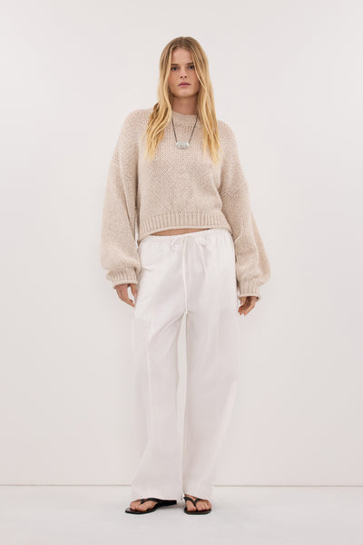 Zoe wearing ROSA CHALK CROPPED KNIT JUMPER