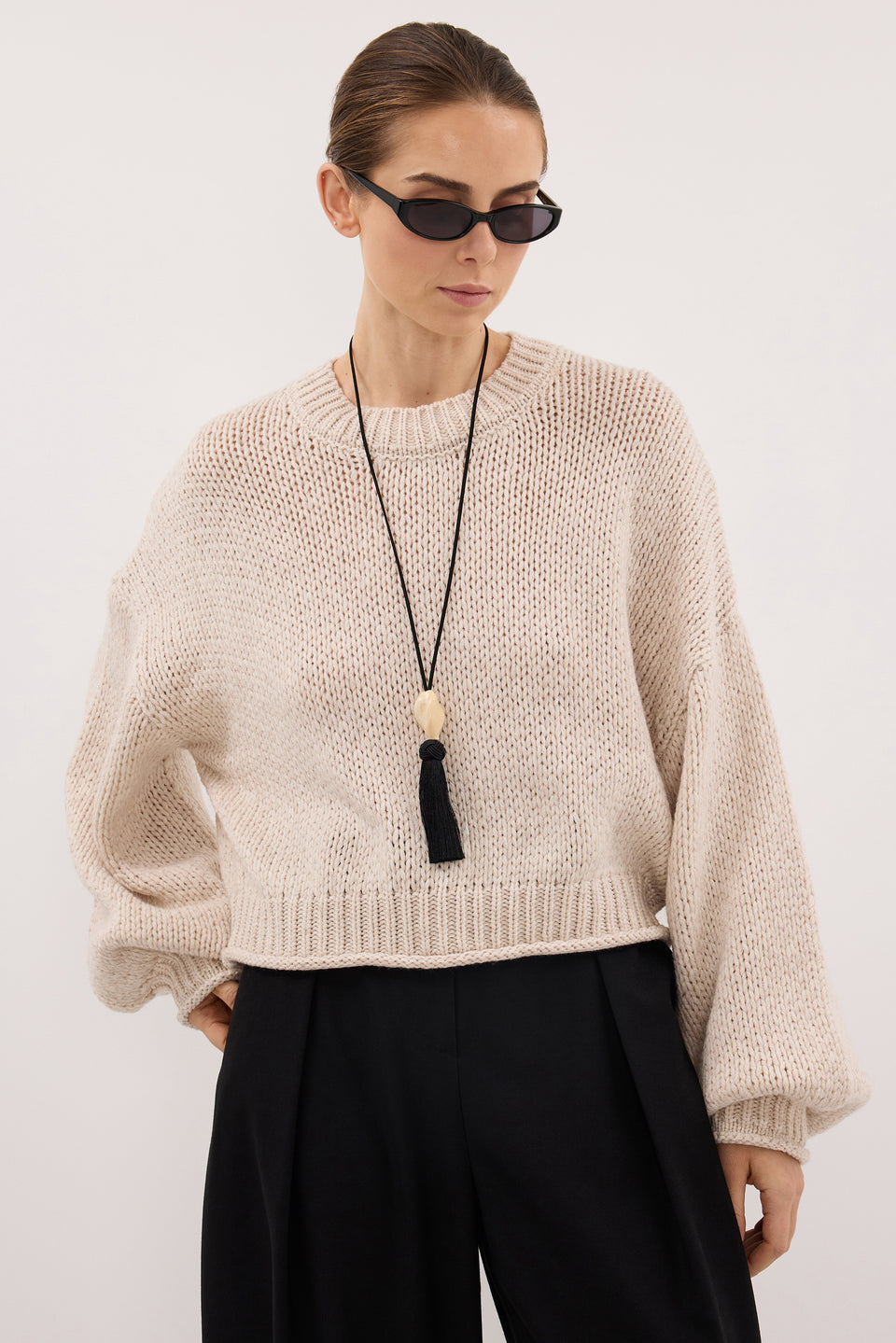 ROSA CHALK CROPPED KNIT JUMPER