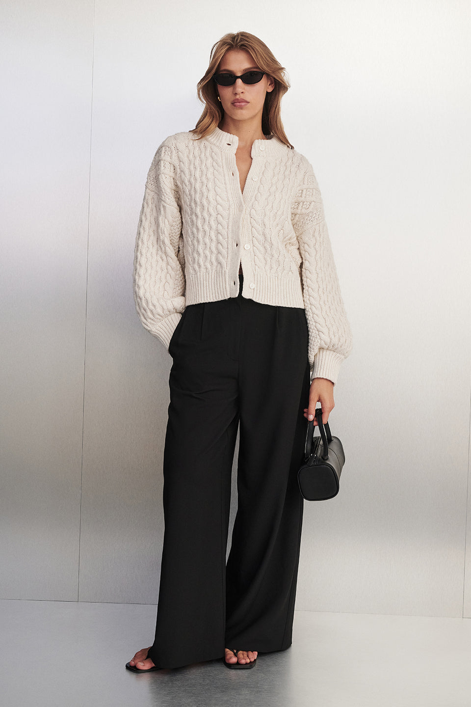 CARMEN IVORY CABLE KNIT CARDIGAN