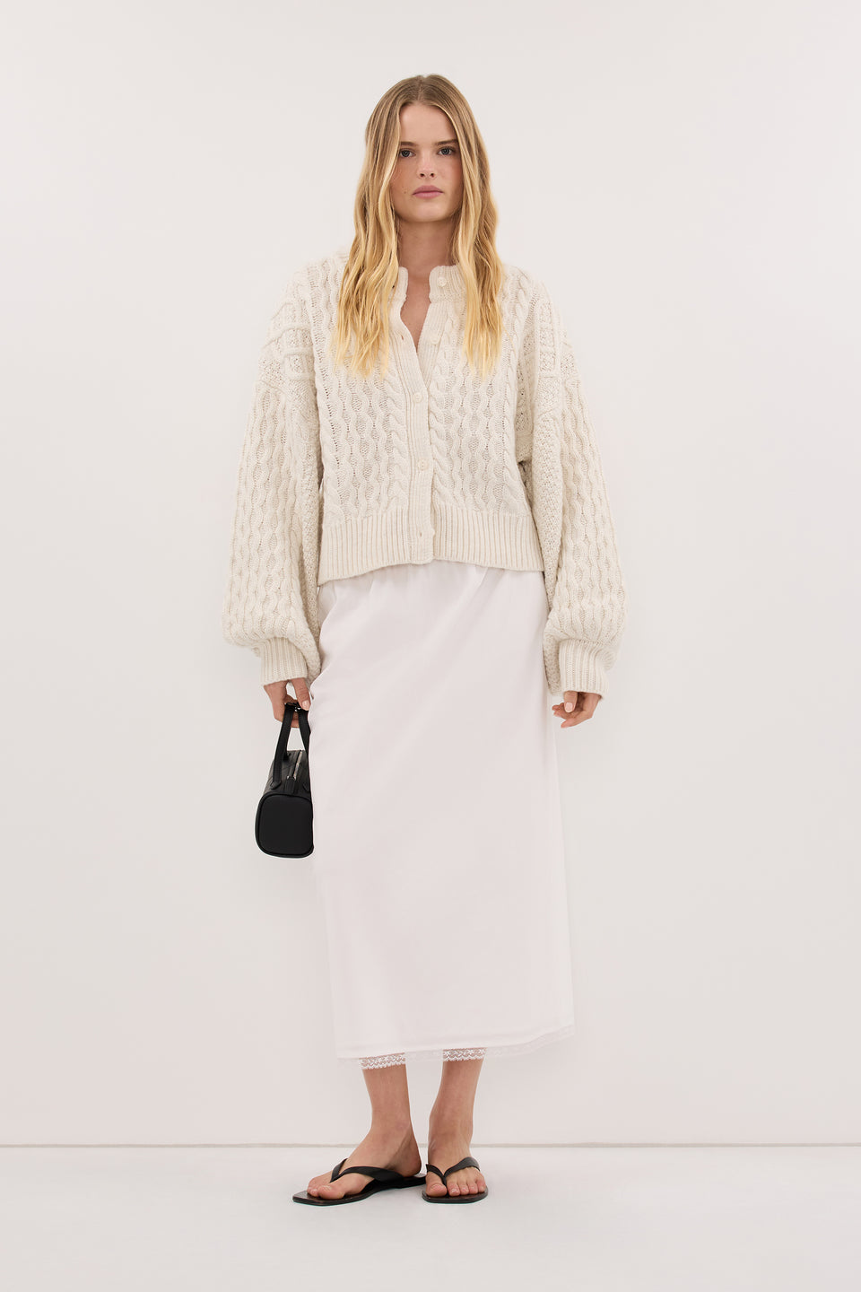 CARMEN IVORY CABLE KNIT CARDIGAN