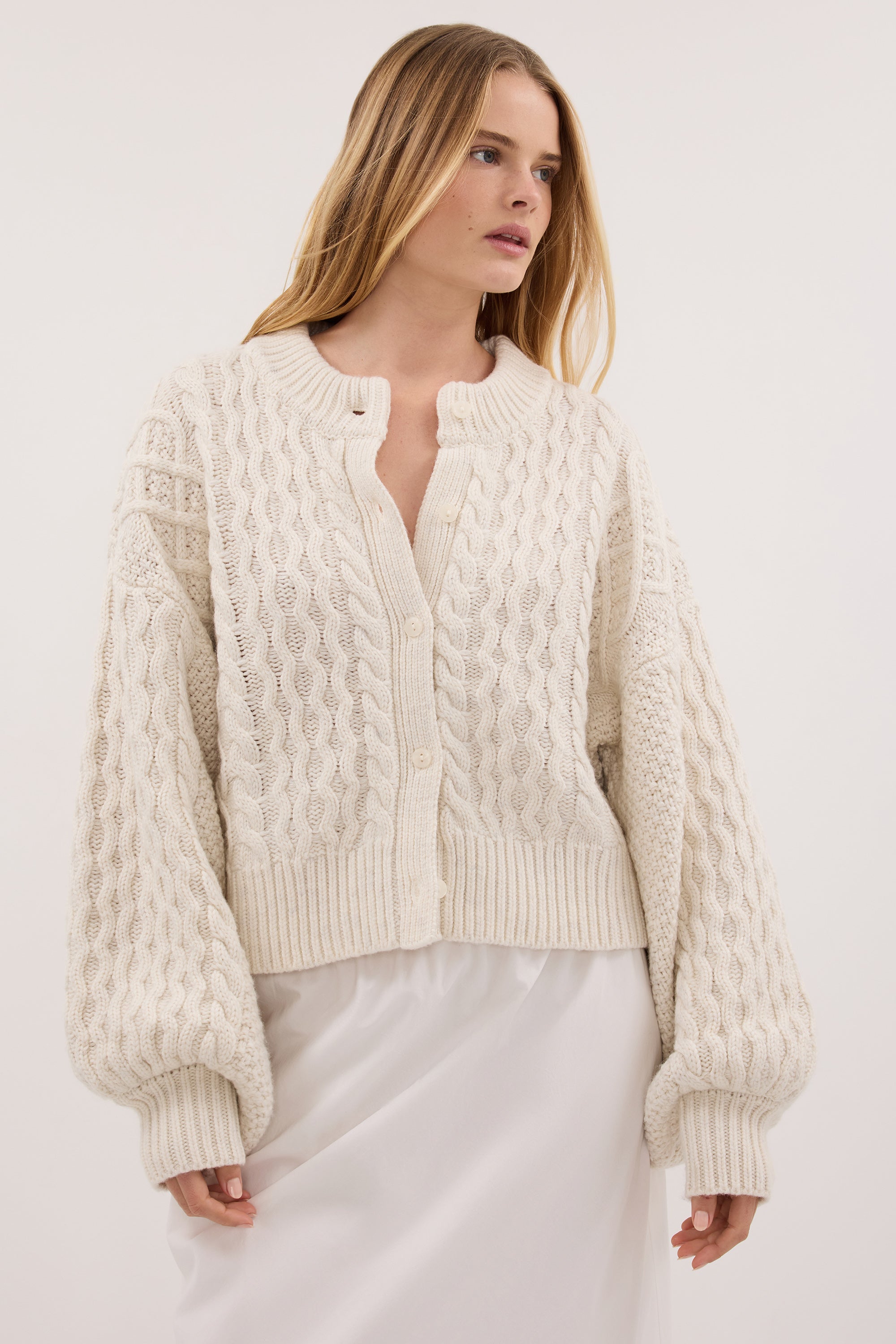 CARMEN IVORY CABLE KNIT CARDIGAN
