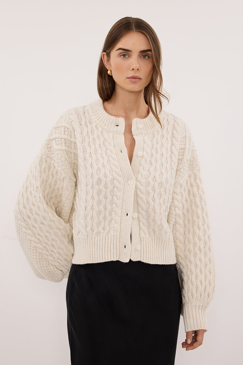 CARMEN IVORY CABLE KNIT CARDIGAN