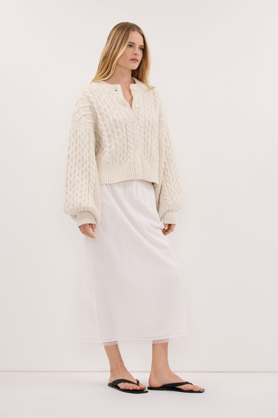 CARMEN IVORY CABLE KNIT CARDIGAN