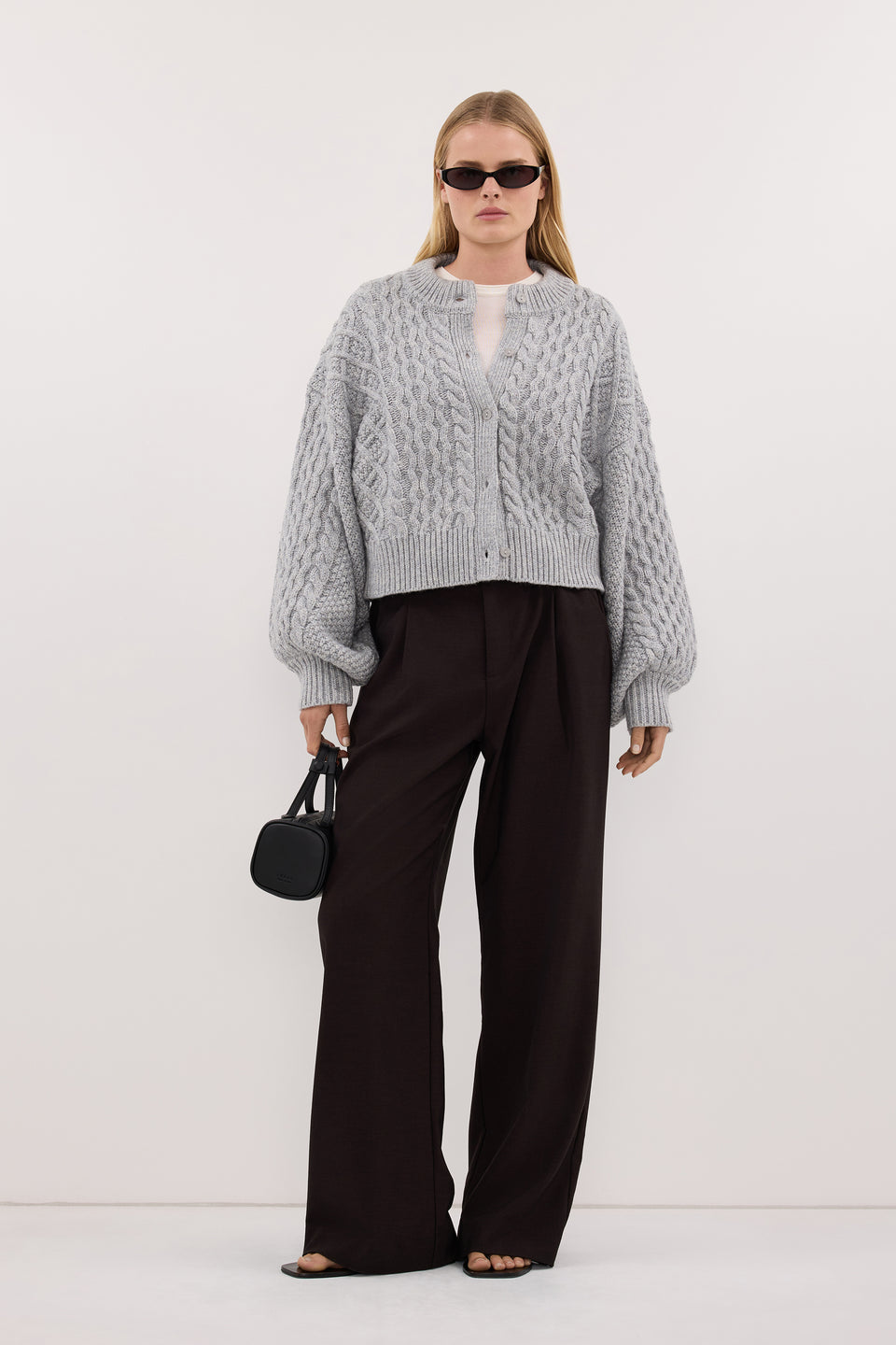 CARMEN SILVER CABLE KNIT CARDIGAN