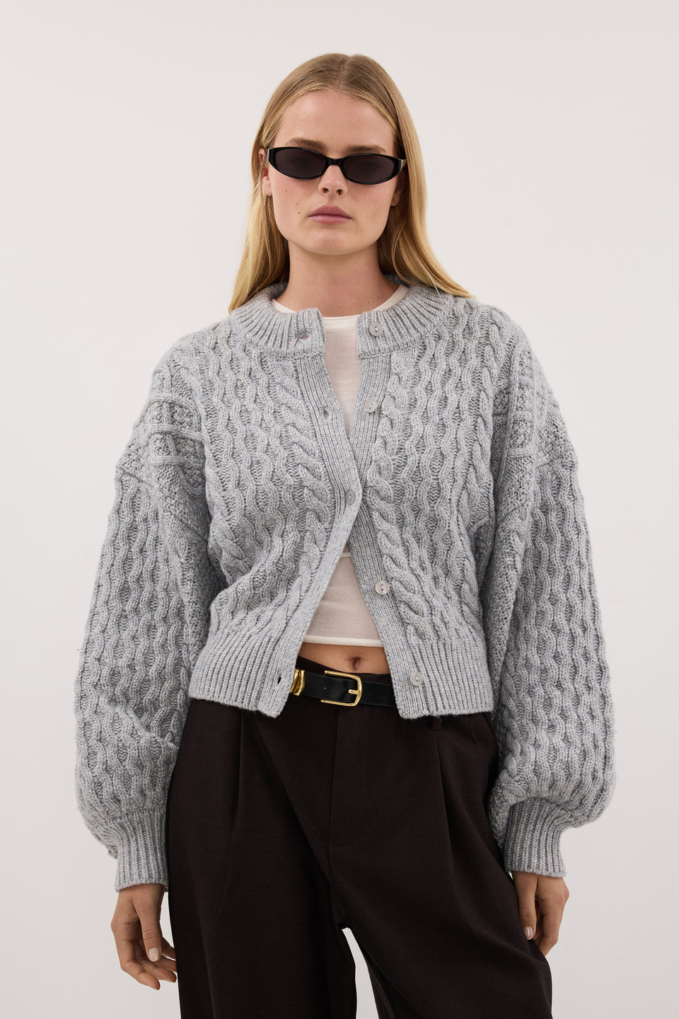 CARMEN SILVER CABLE KNIT CARDIGAN