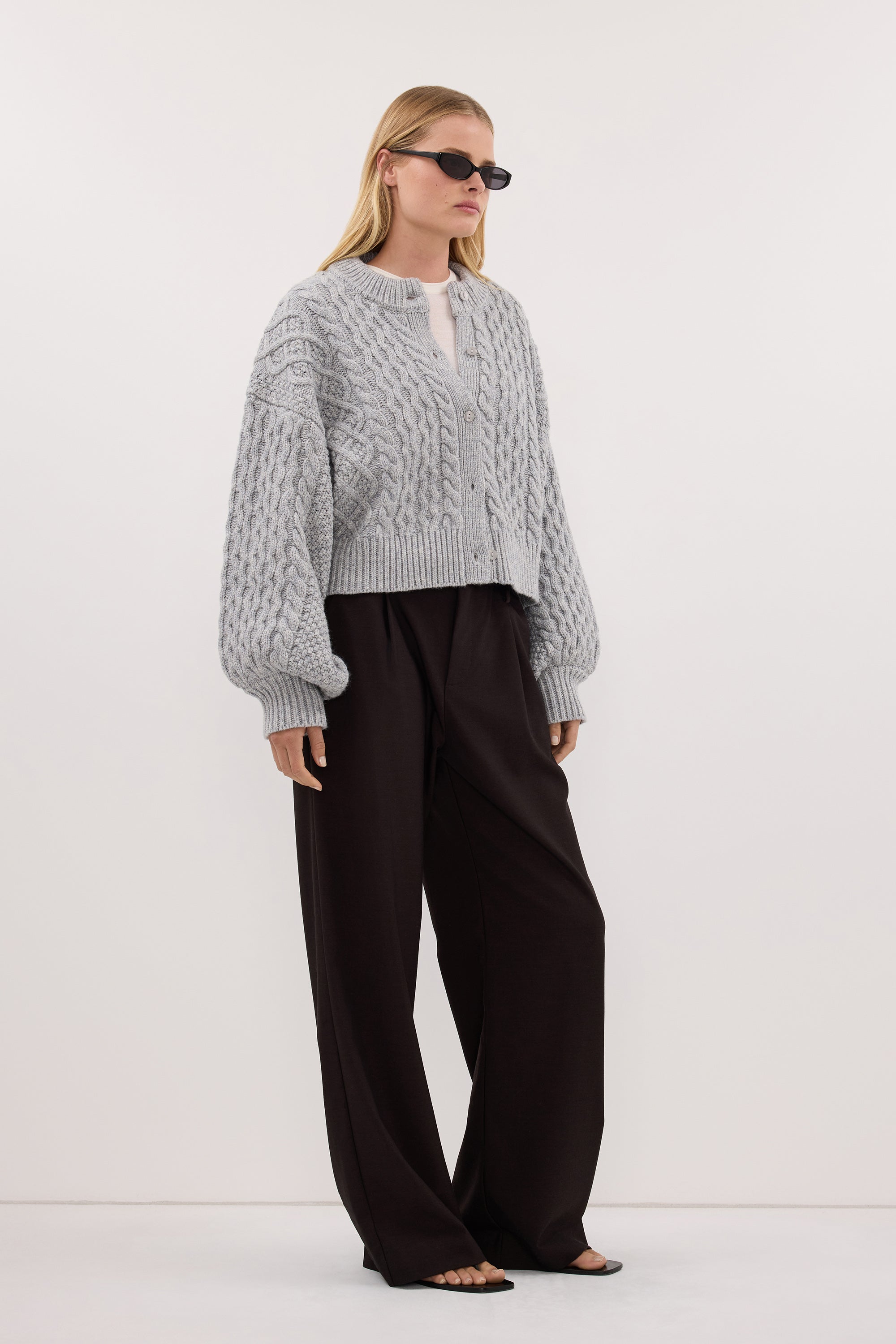 CARMEN SILVER CABLE KNIT CARDIGAN