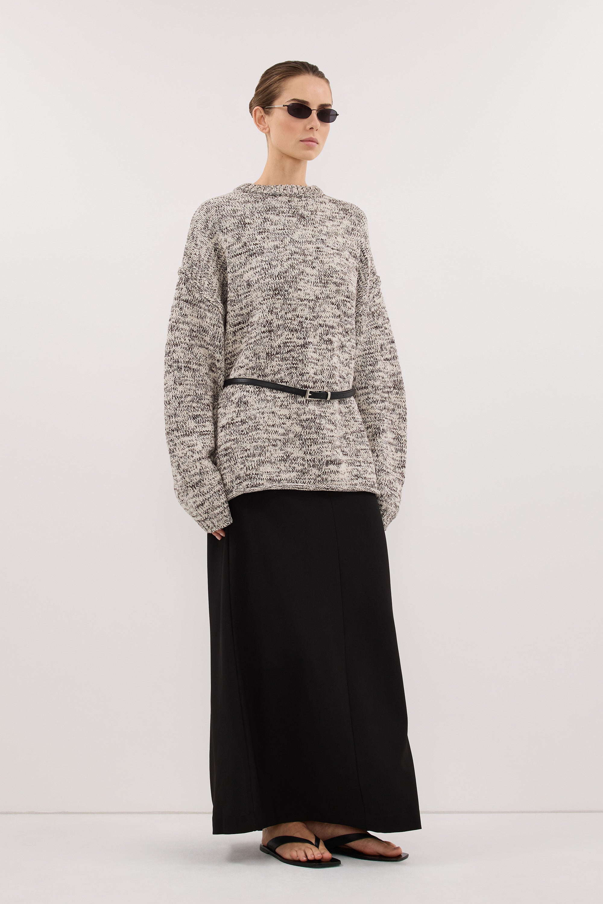 JETT CHOC MARLE LONGLINE KNIT JUMPER