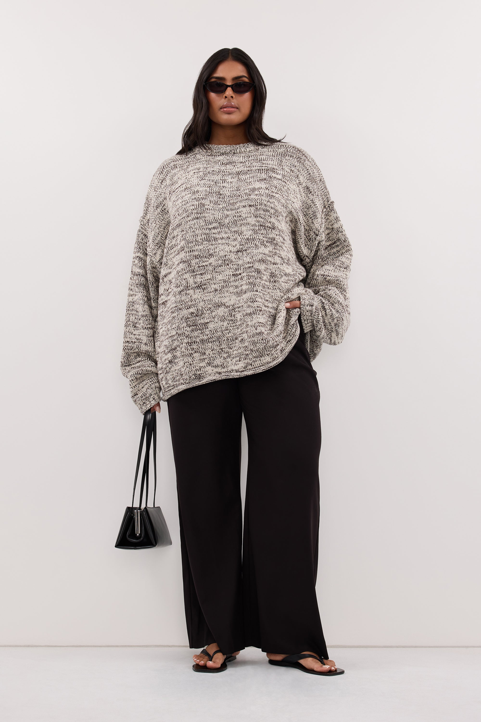 JETT CHOC MARLE LONGLINE KNIT JUMPER