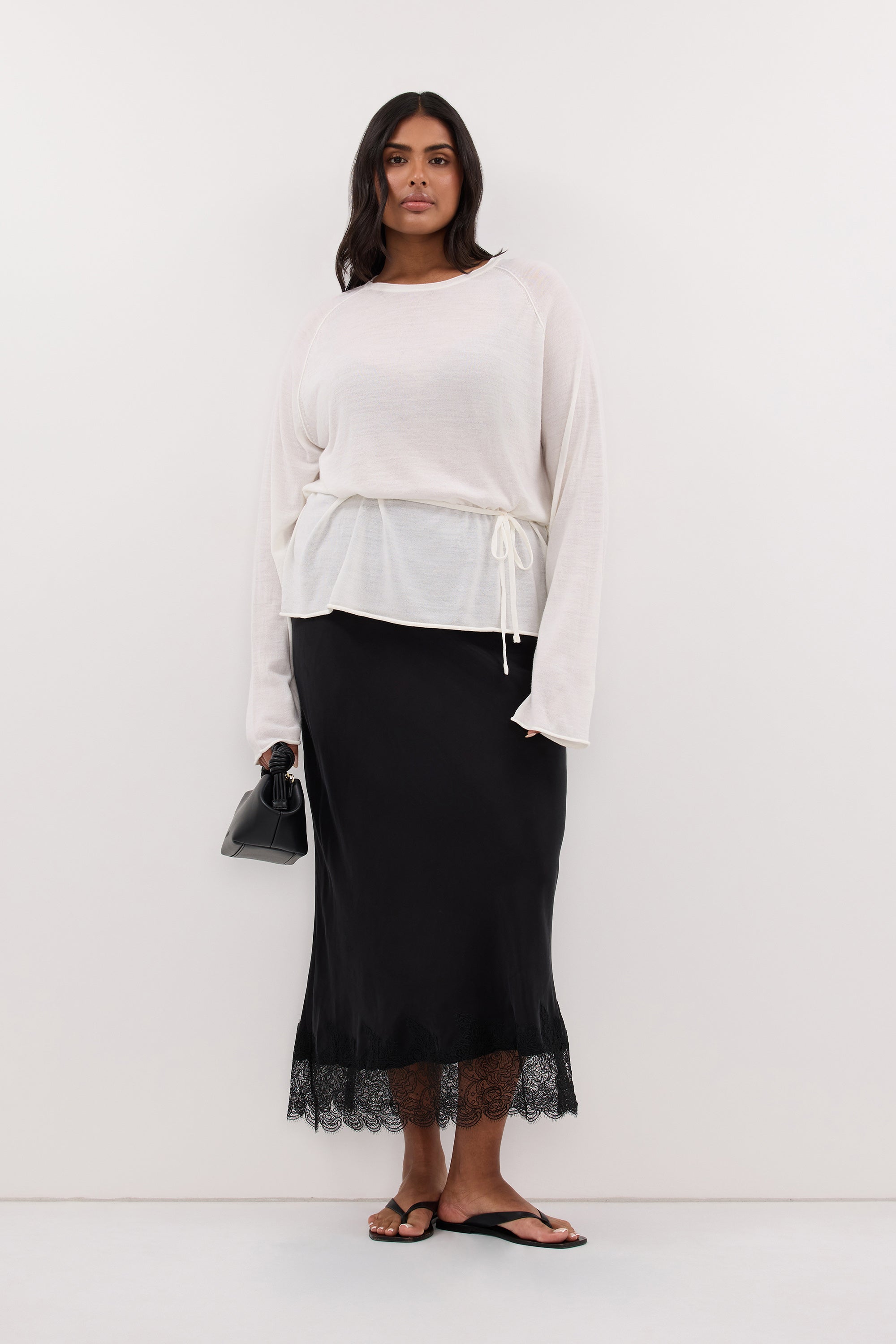DUKE OFF WHITE TIE MERINO KNIT TOP