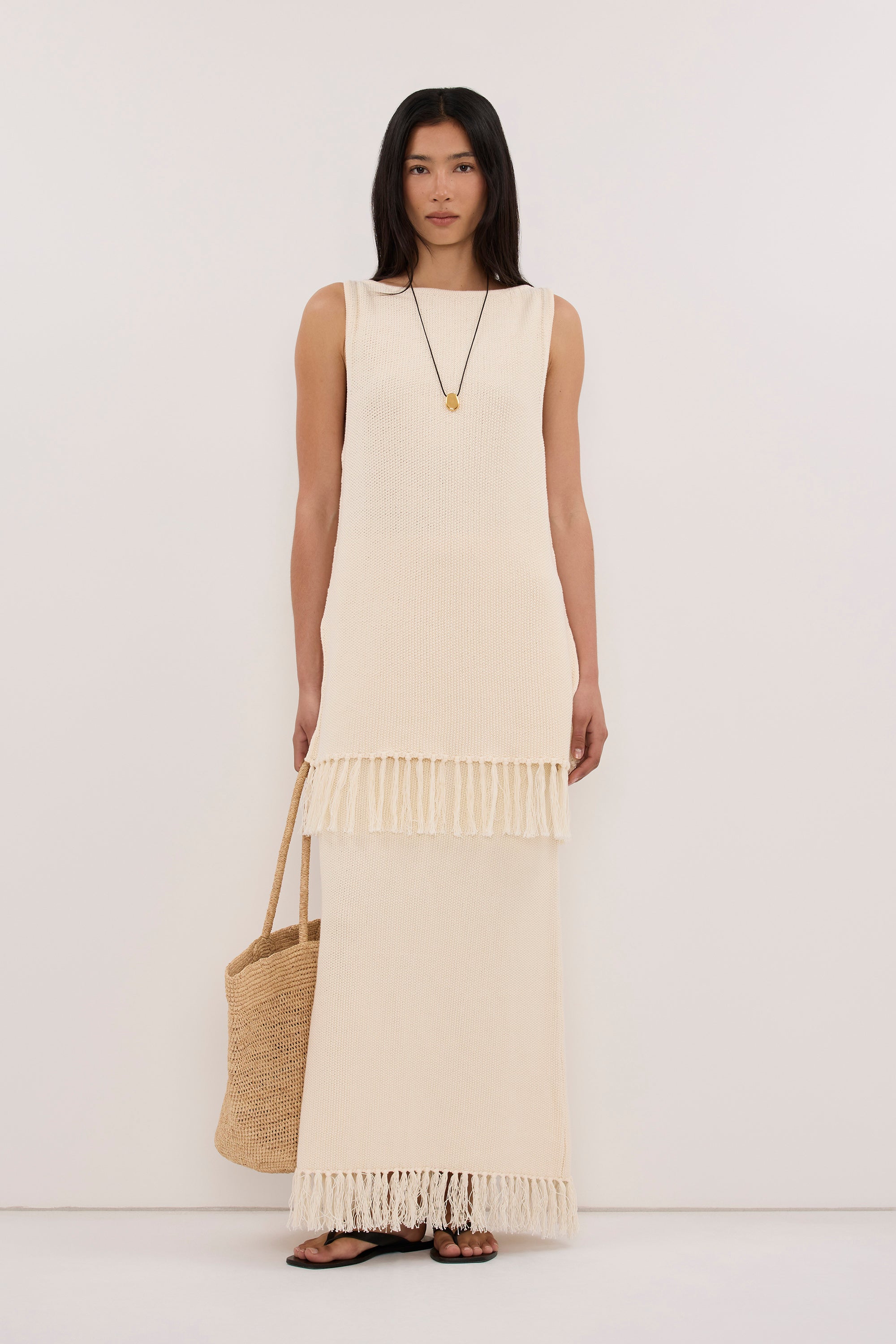 BENETTE NATURAL FRINGE TUNIC TOP