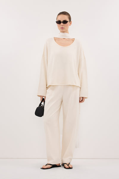 Stas wearing MARTA CREAM KNIT LIGHTWEIGHT JUMPER