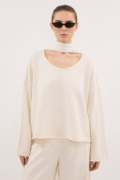 Stas wearing MARTA CREAM KNIT LIGHTWEIGHT JUMPER
