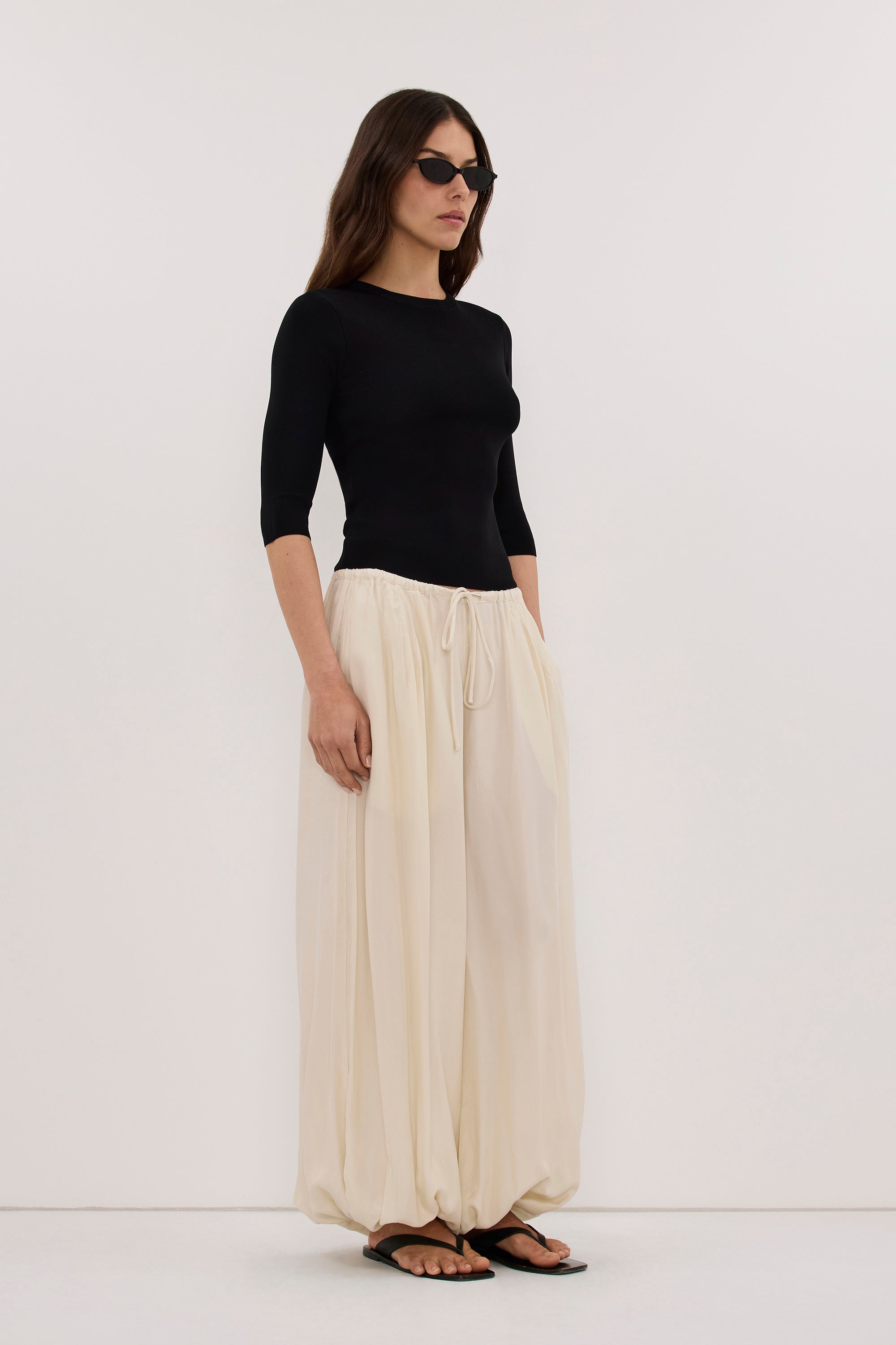 SILVIA BLACK 3/4 SLEEVE KNIT TEE
