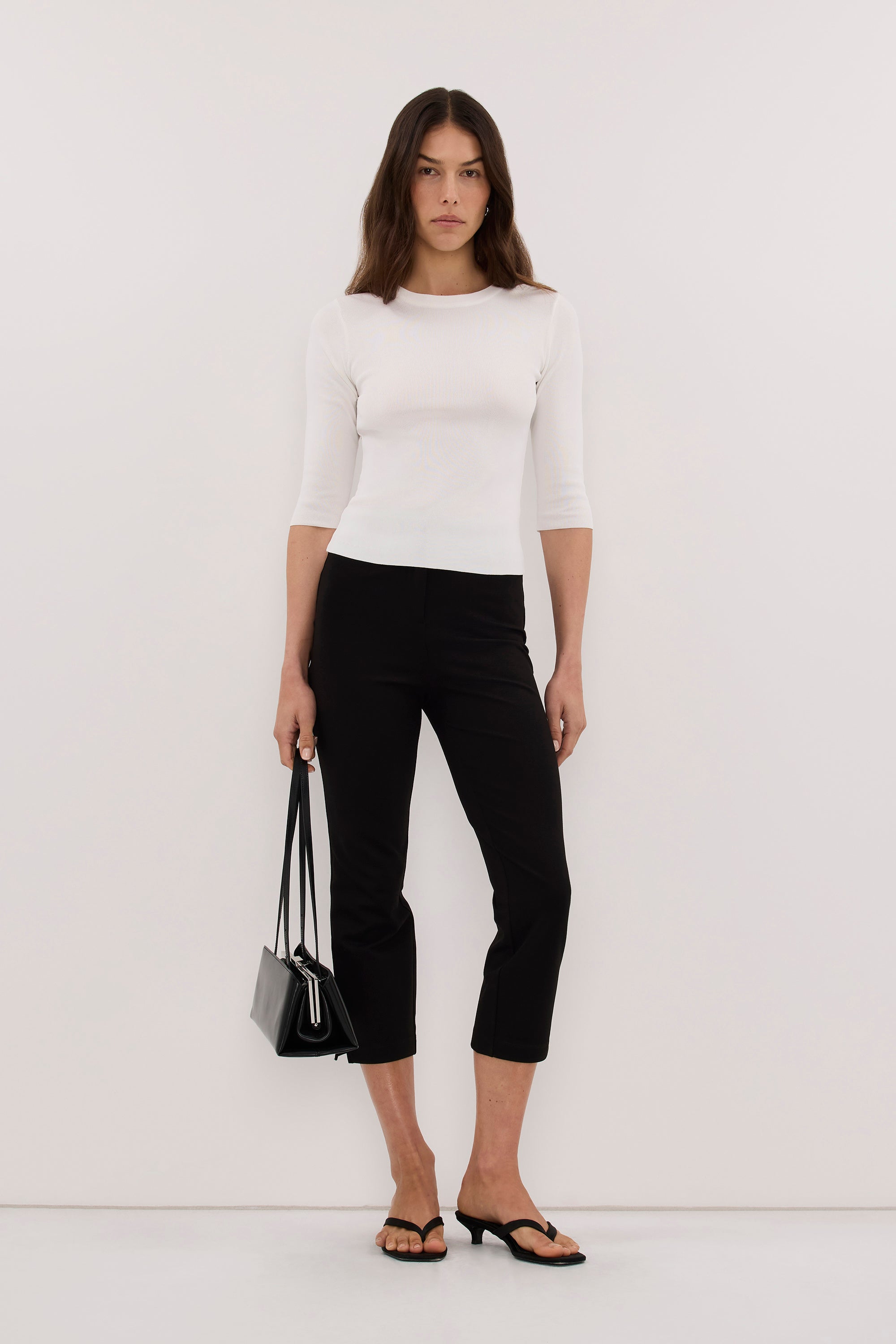 SILVIA WHITE 3/4 SLEEVE KNIT TEE