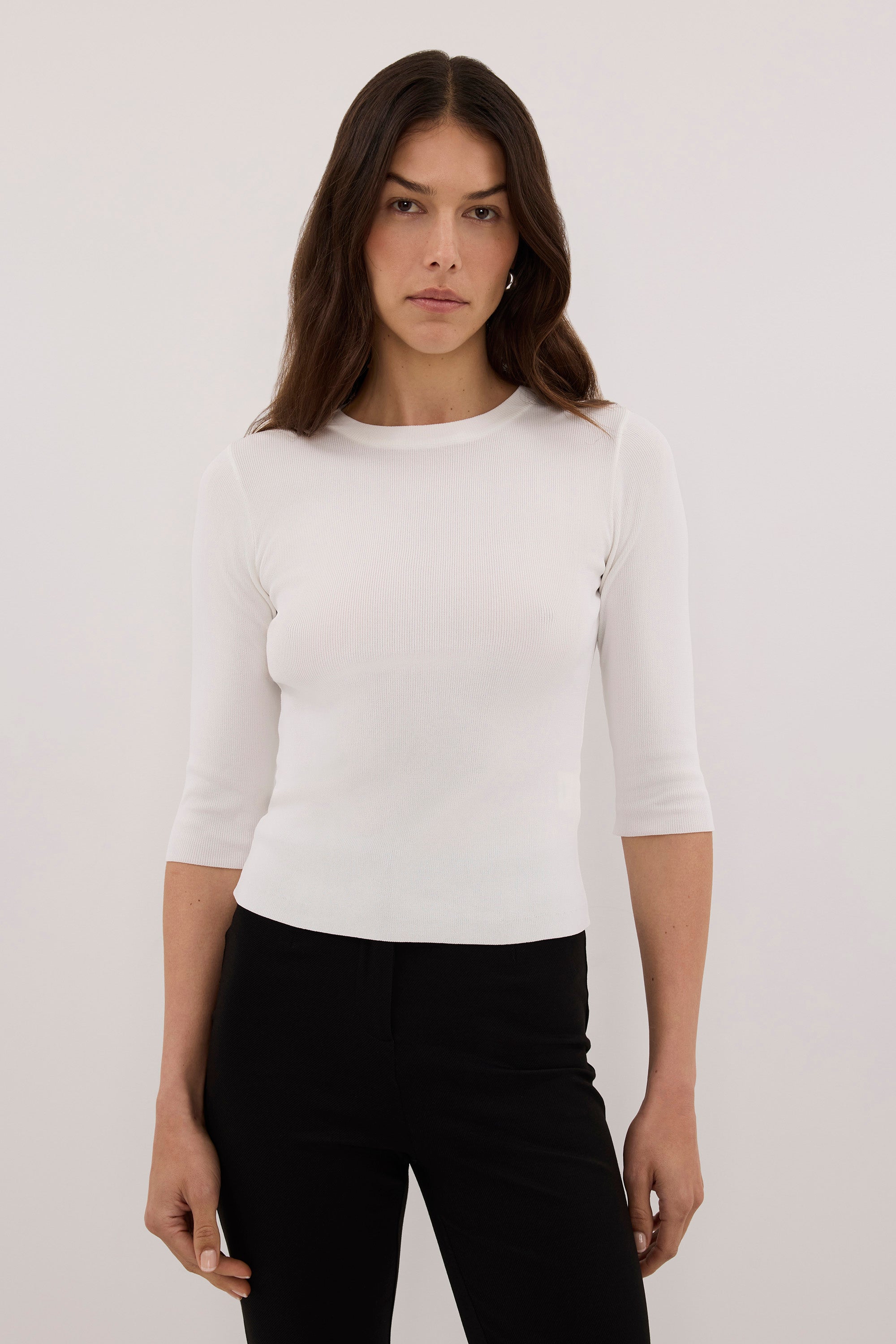 SILVIA WHITE 3/4 SLEEVE KNIT TEE