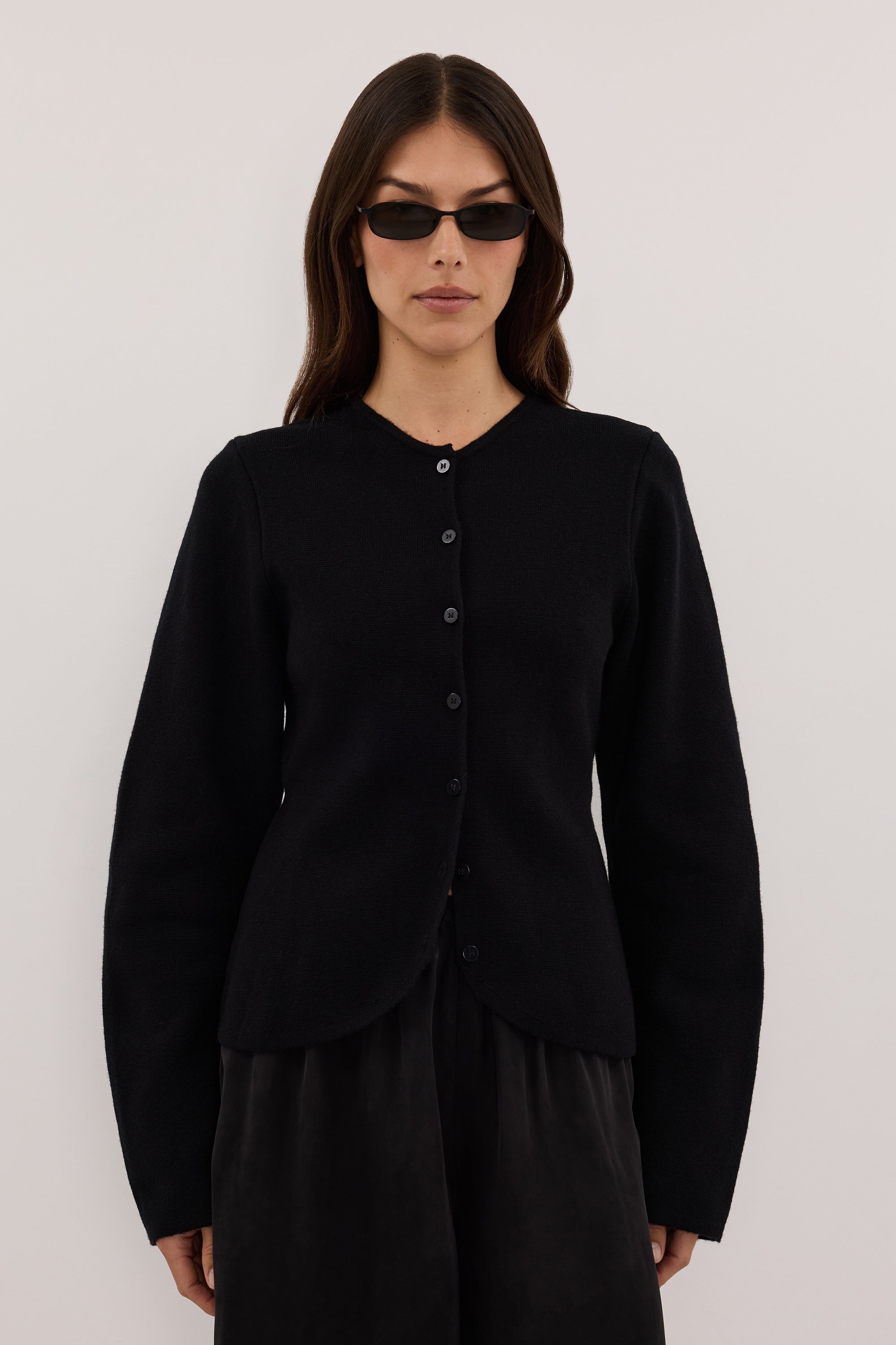 ELIZA BLACK CINCHED CARDIGAN