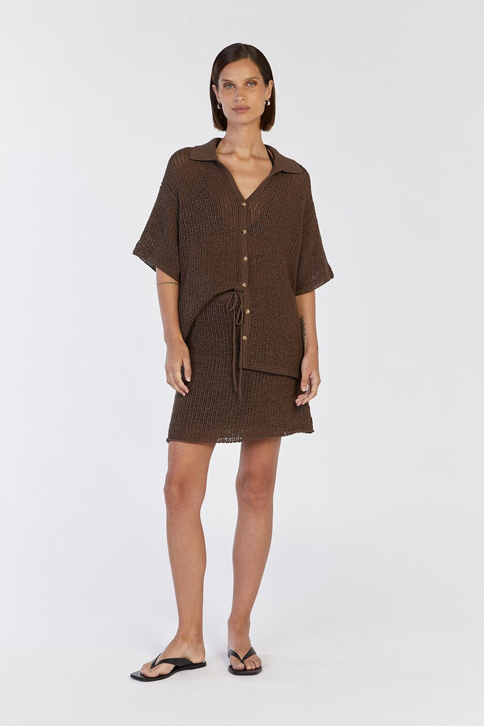 MARGOT CHOC KNIT CROCHET MINI SKIRT Clothing DISSH Boutiques 