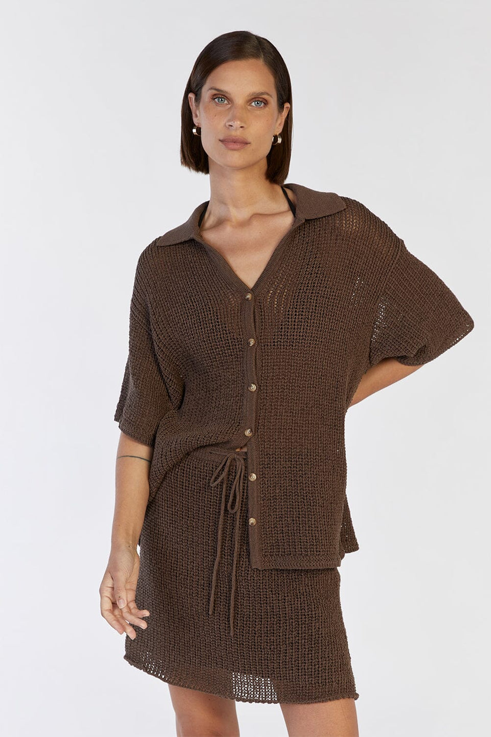 MARGOT CHOC KNIT CROCHET MINI SKIRT Clothing DISSH Boutiques 