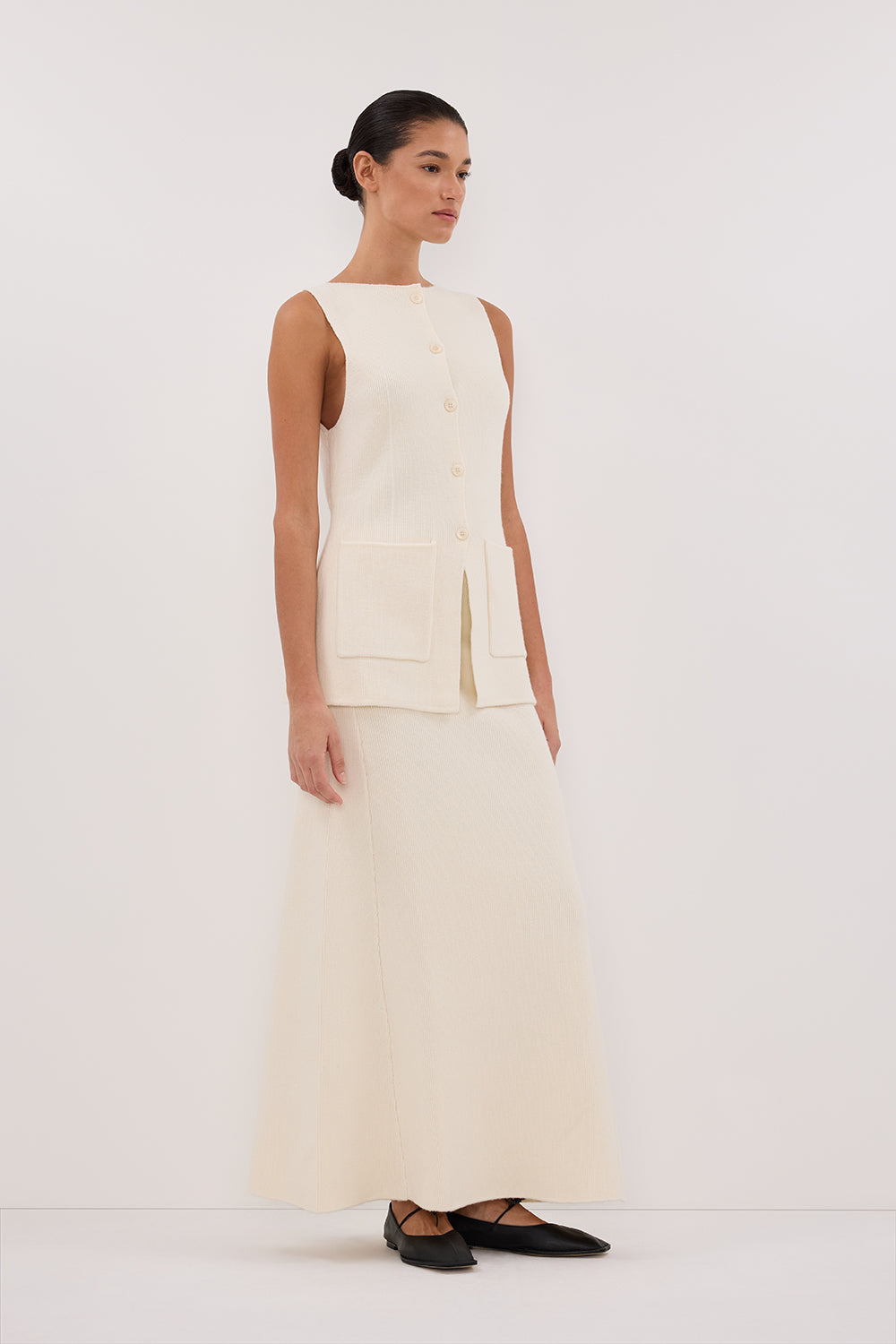 AVA CREAM LONGLINE KNIT MIDI SKIRT Clothing DISSH Boutiques 