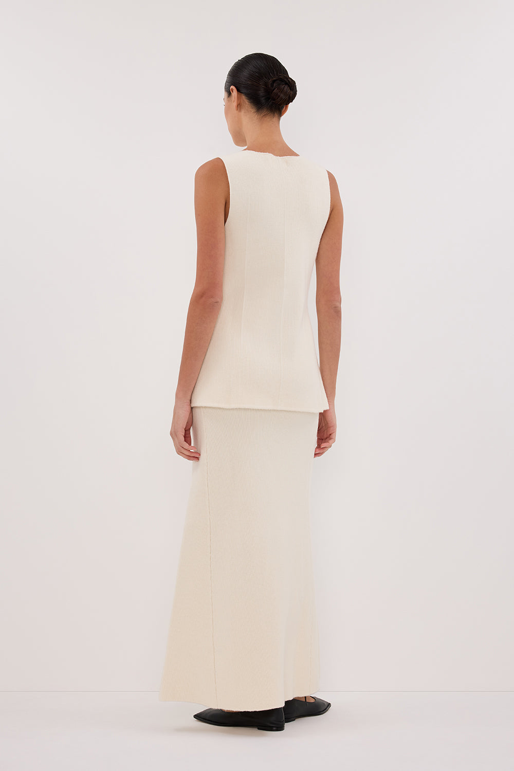 AVA CREAM LONGLINE KNIT MIDI SKIRT Clothing DISSH Boutiques 
