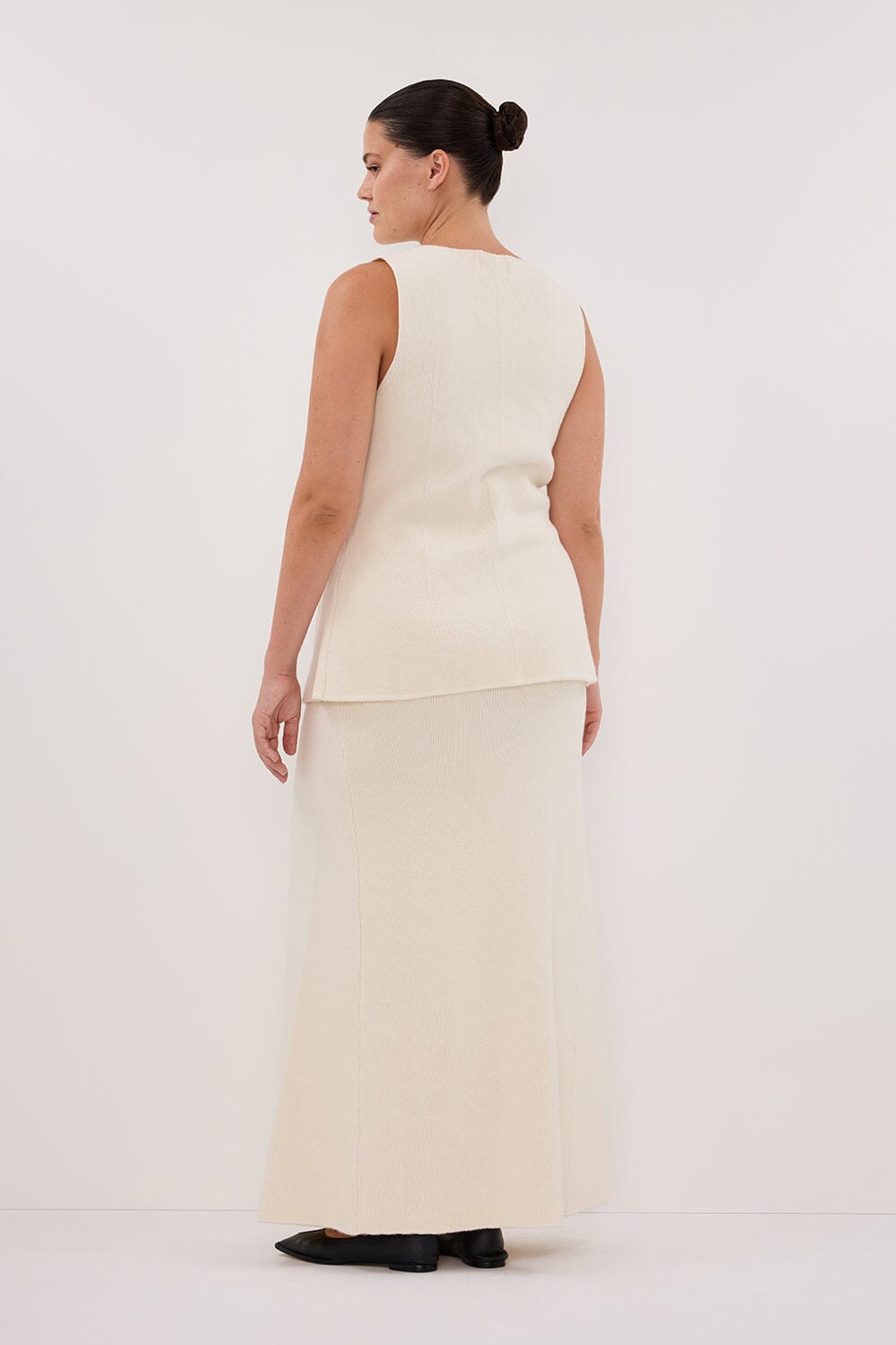 AVA CREAM LONGLINE KNIT MIDI SKIRT Clothing DISSH Boutiques 