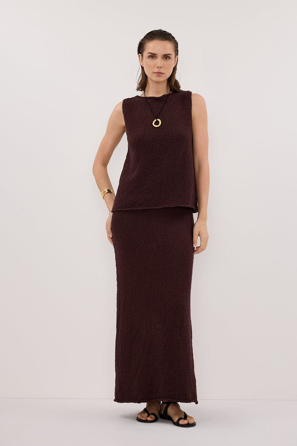 DINA CHOC KNIT MIDI SKIRT Clothing DISSH Boutiques 