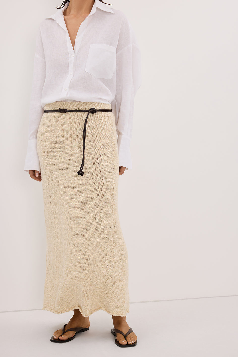 DINA NATURAL KNIT MIDI SKIRT