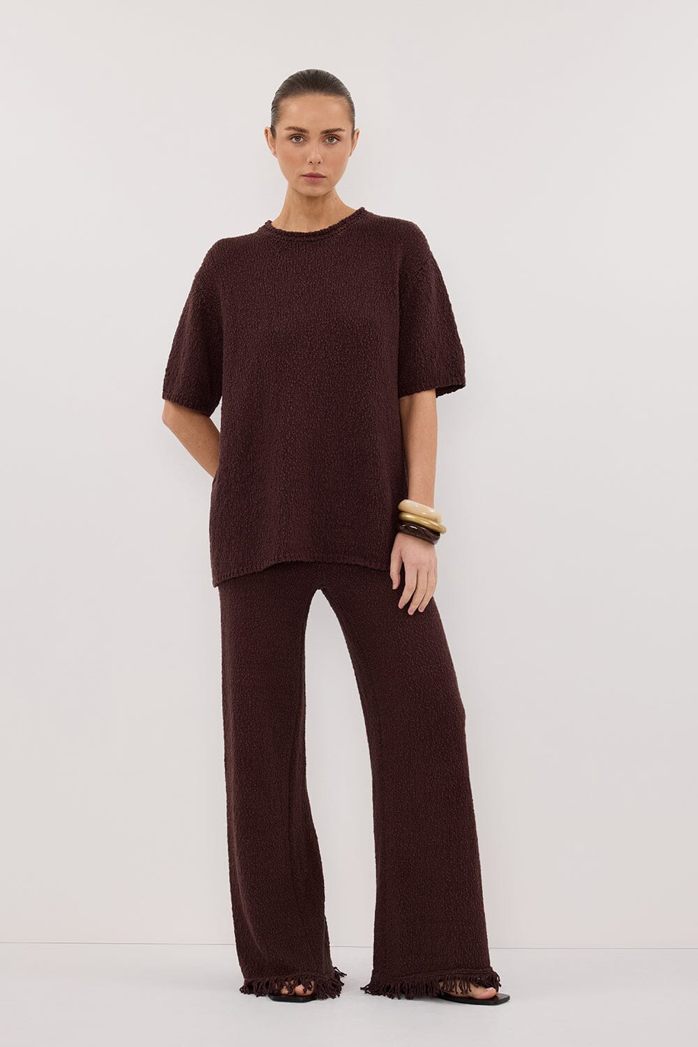 SUE CHOC FRINGE KNIT PANT Clothing DISSH Boutiques 