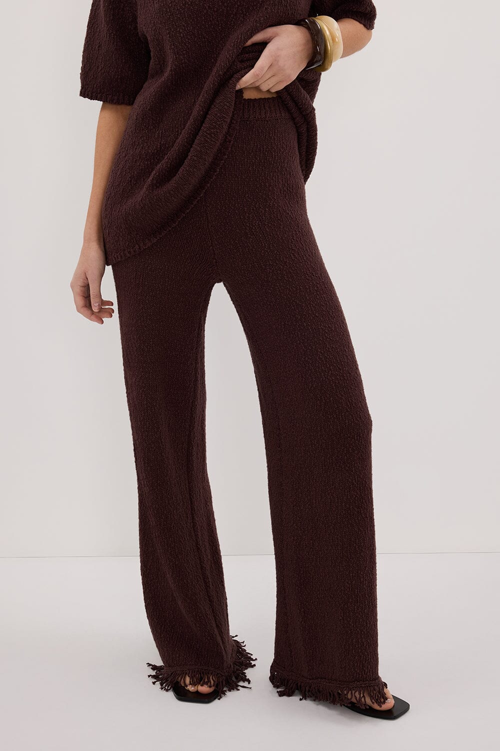 SUE CHOC FRINGE KNIT PANT Clothing DISSH Boutiques 