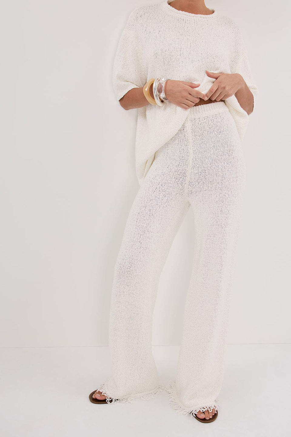 SUE OFF WHITE FRINGE KNIT PANT Clothing DISSH Boutiques 
