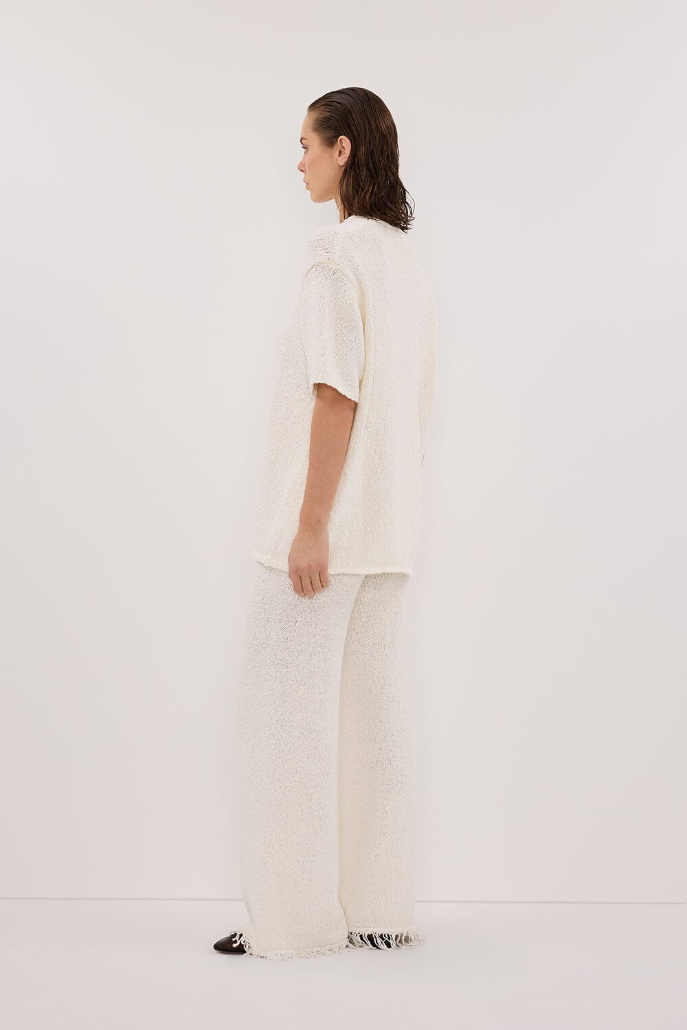 SUE OFF WHITE FRINGE KNIT PANT