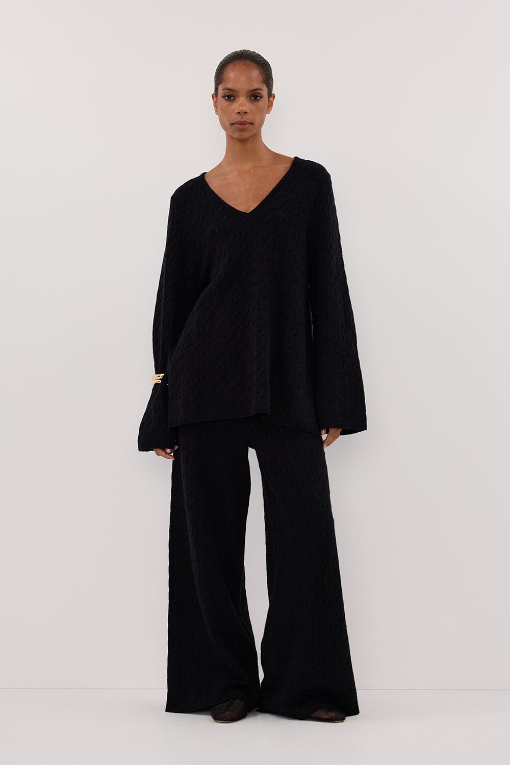 MAREN BLACK CABLE KNIT PANT Clothing DISSH Boutiques XS BLACK 