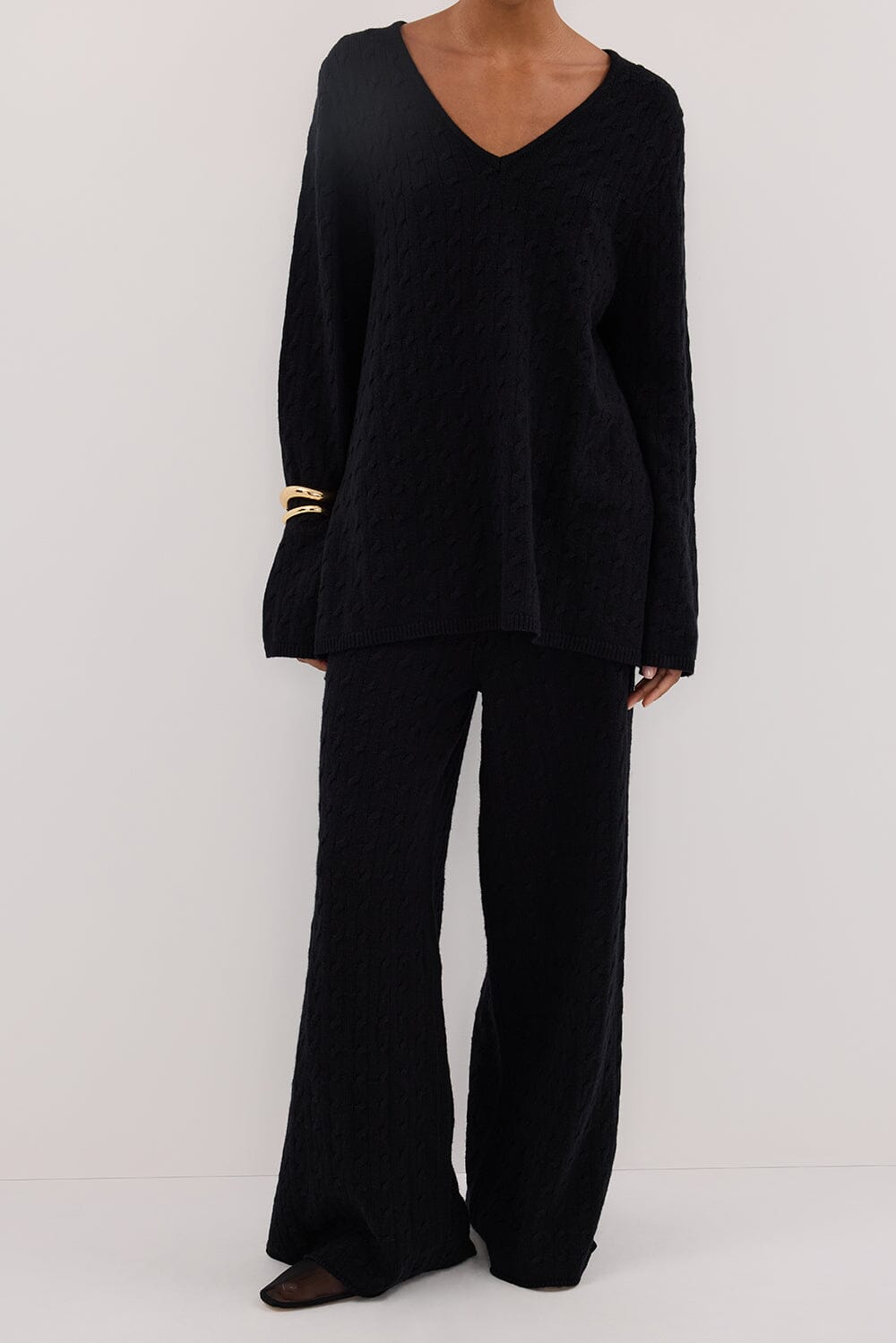MAREN BLACK CABLE KNIT PANT Clothing DISSH Boutiques 