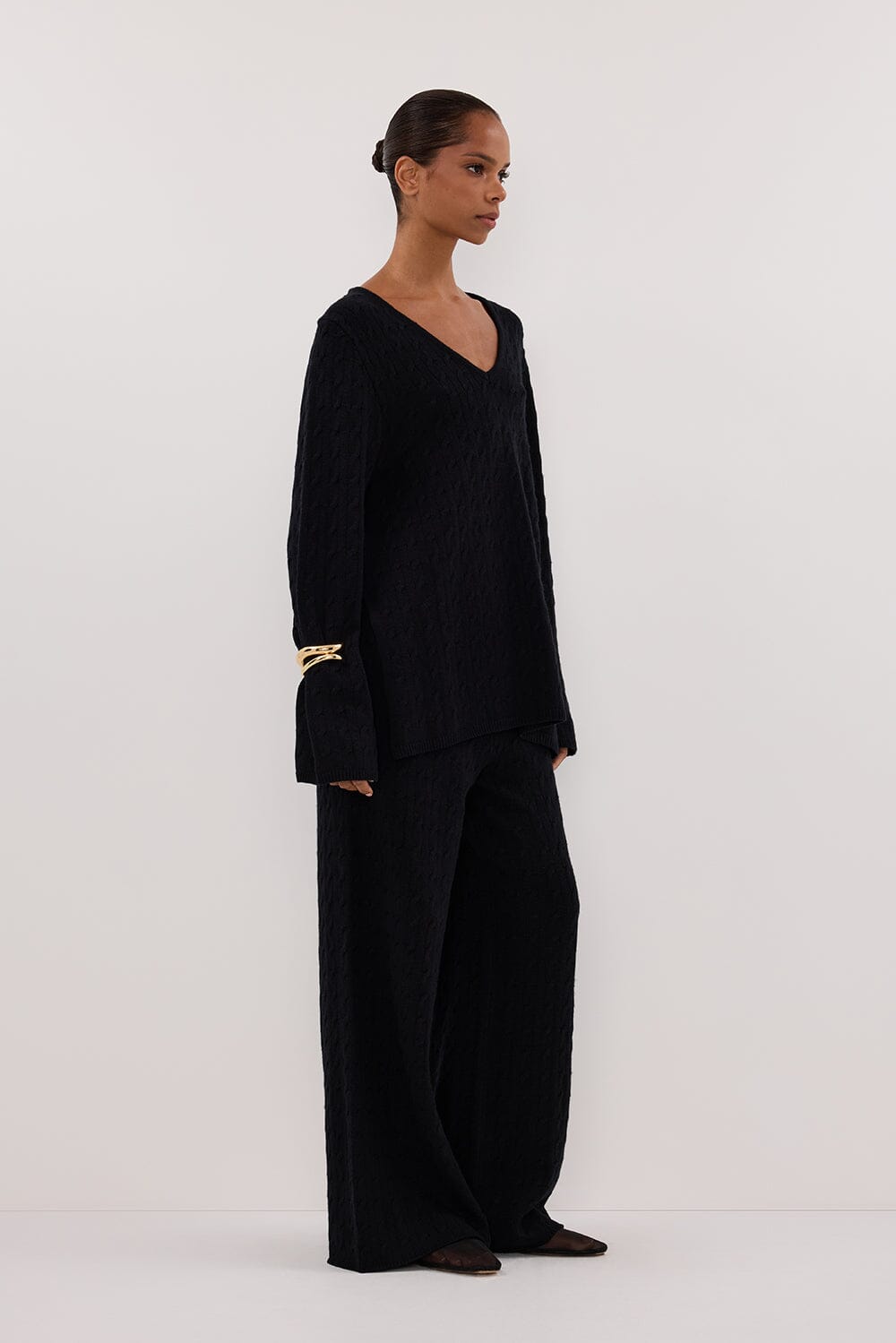 MAREN BLACK CABLE KNIT PANT Clothing DISSH Boutiques 