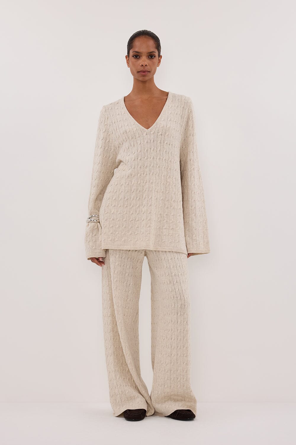 MAREN CHALK CABLE KNIT PANT Clothing DISSH Boutiques 
