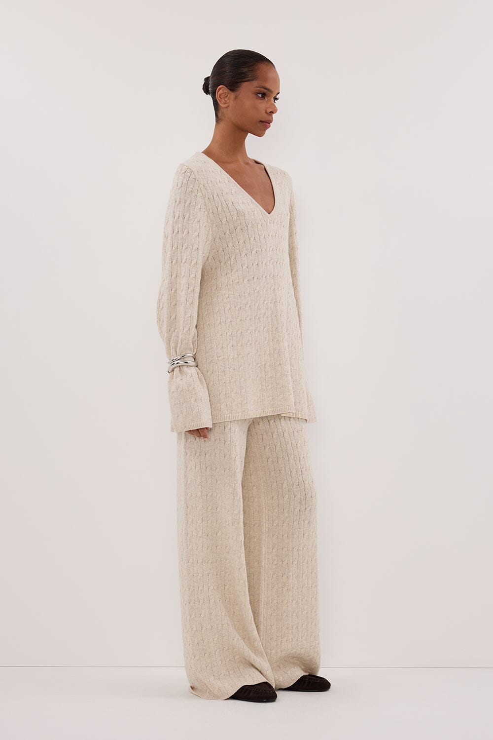MAREN CHALK CABLE KNIT PANT Clothing DISSH Boutiques 