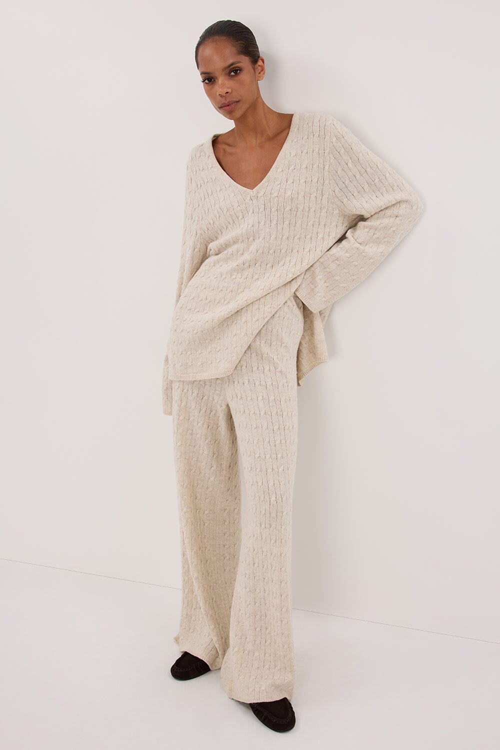 MAREN CHALK CABLE KNIT PANT Clothing DISSH Boutiques 