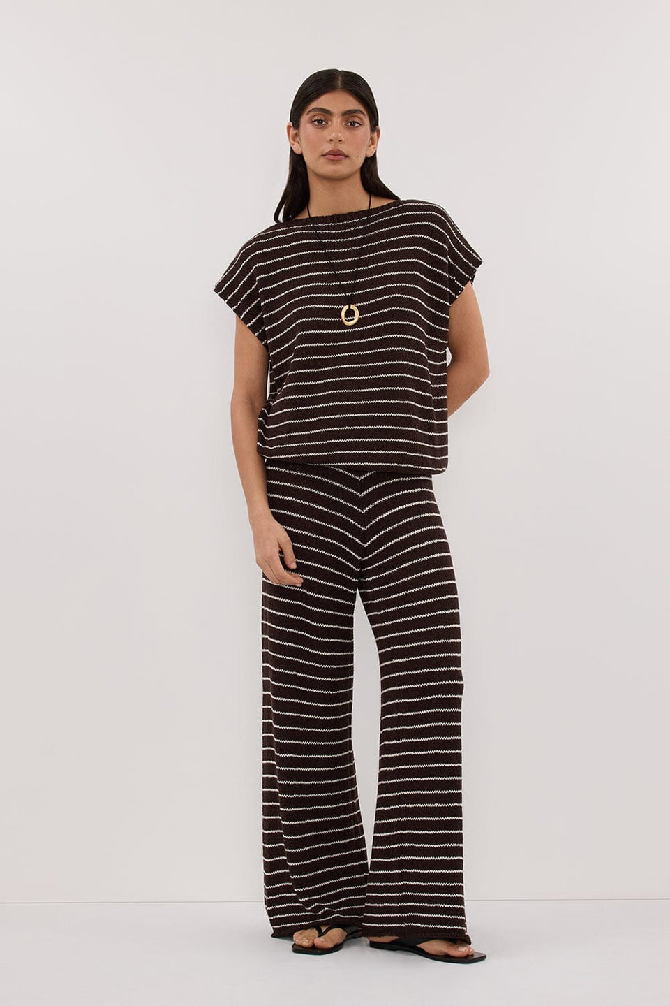 ASPEN CHOC STRIPE KNIT PANT Clothing DISSH Boutiques XS CHOCOLATE 